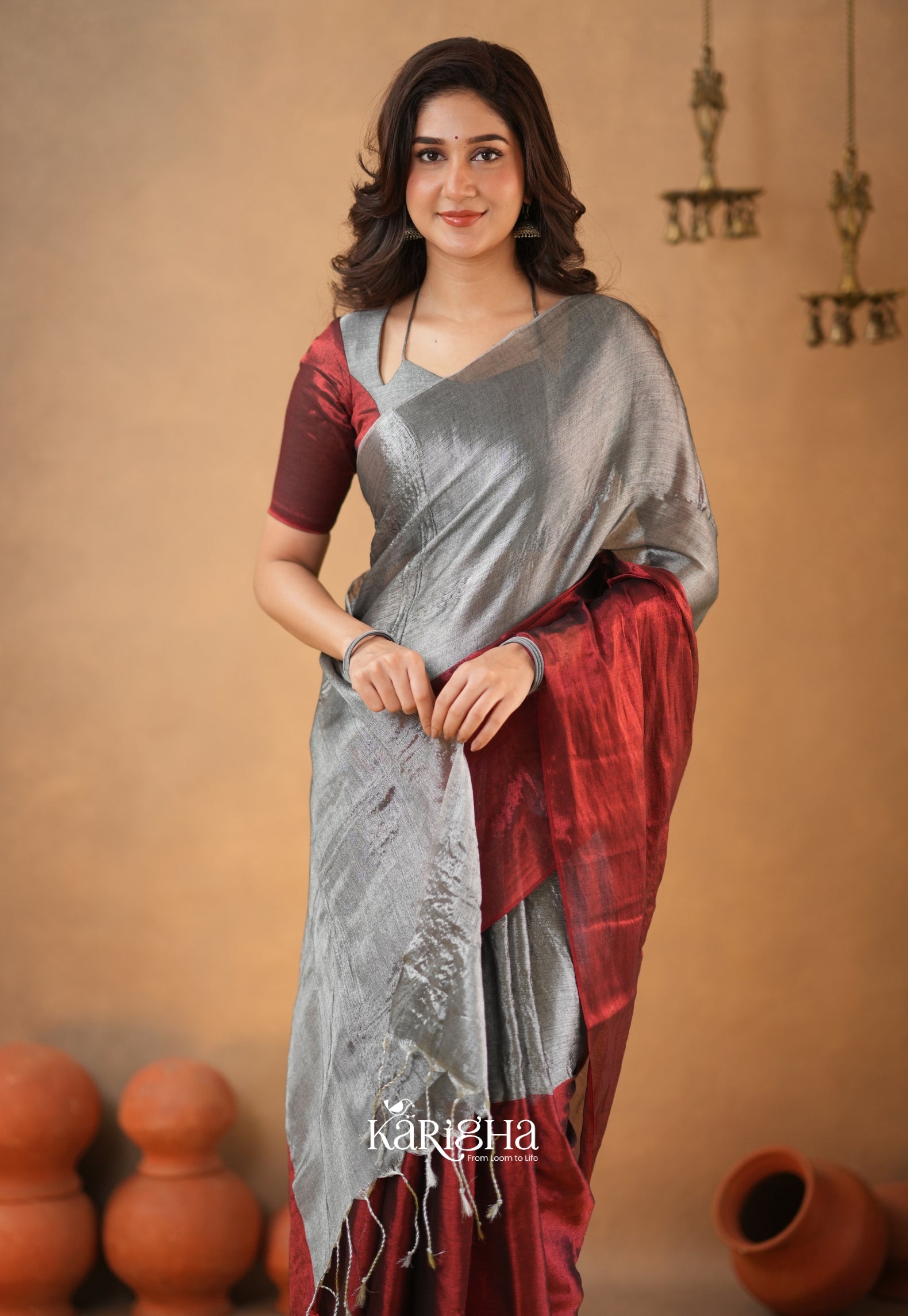 Dual Majesty – Tissue Cotton Saree with Striking Contrast Flow