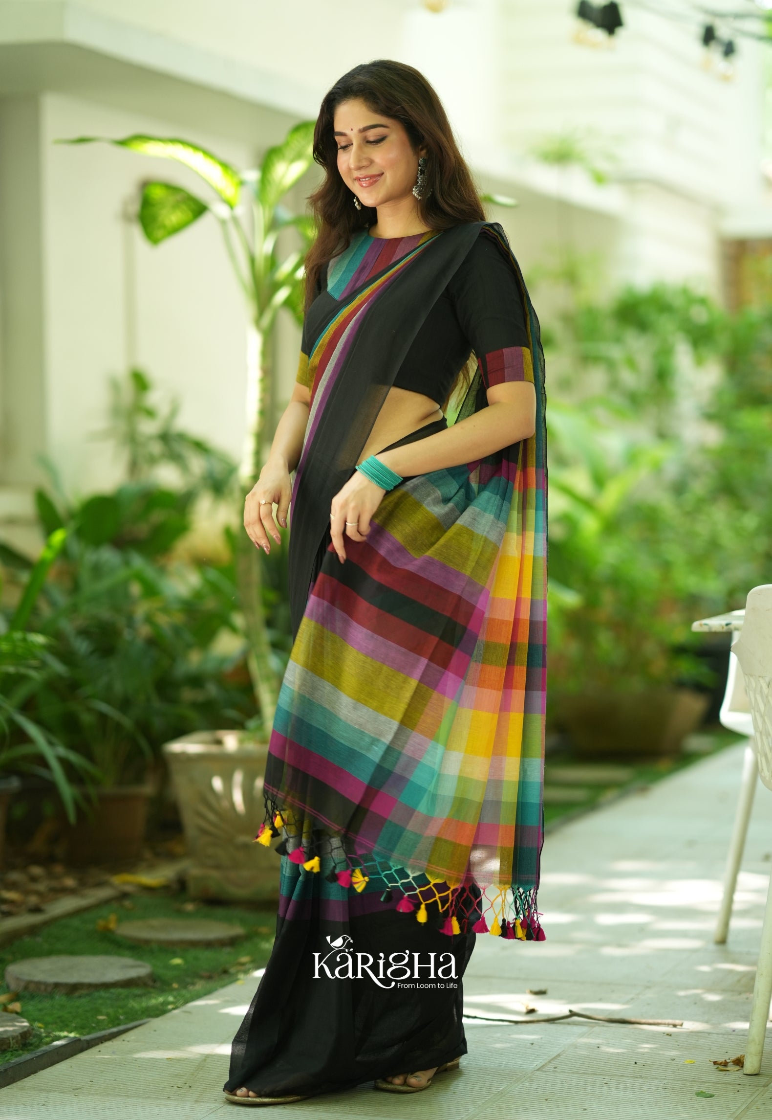 Vibrant Mul Cotton Checks Saree