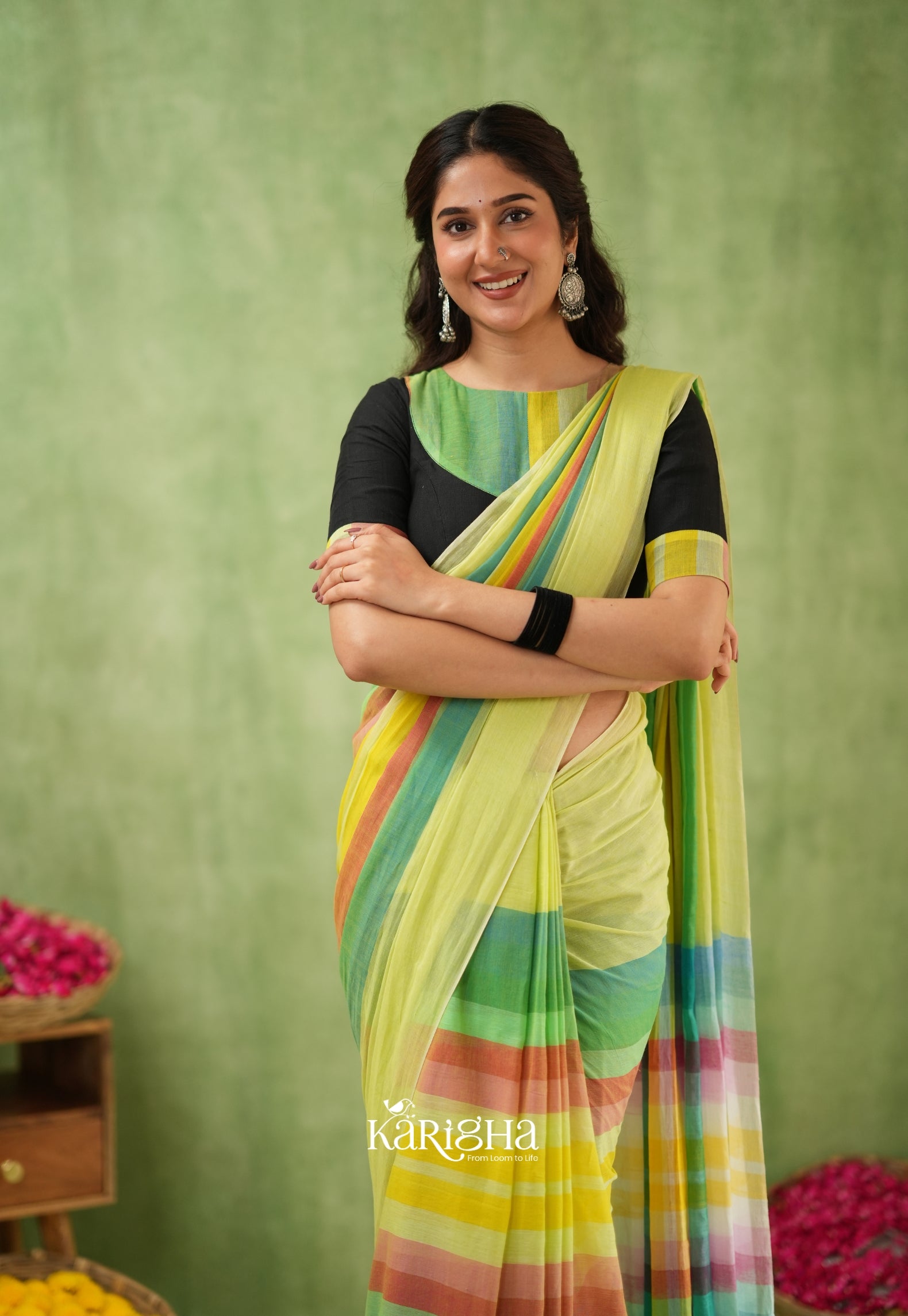 Vibrant Mul Cotton Checks Saree