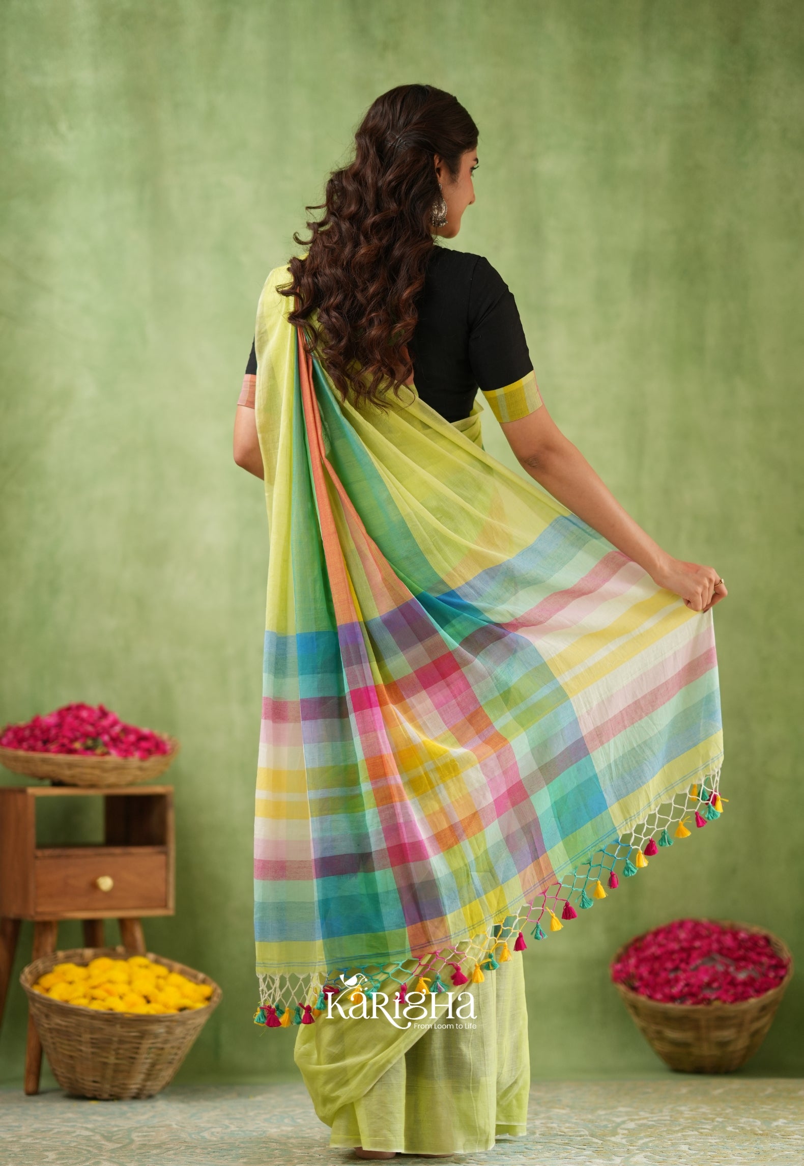 Vibrant Mul Cotton Checks Saree
