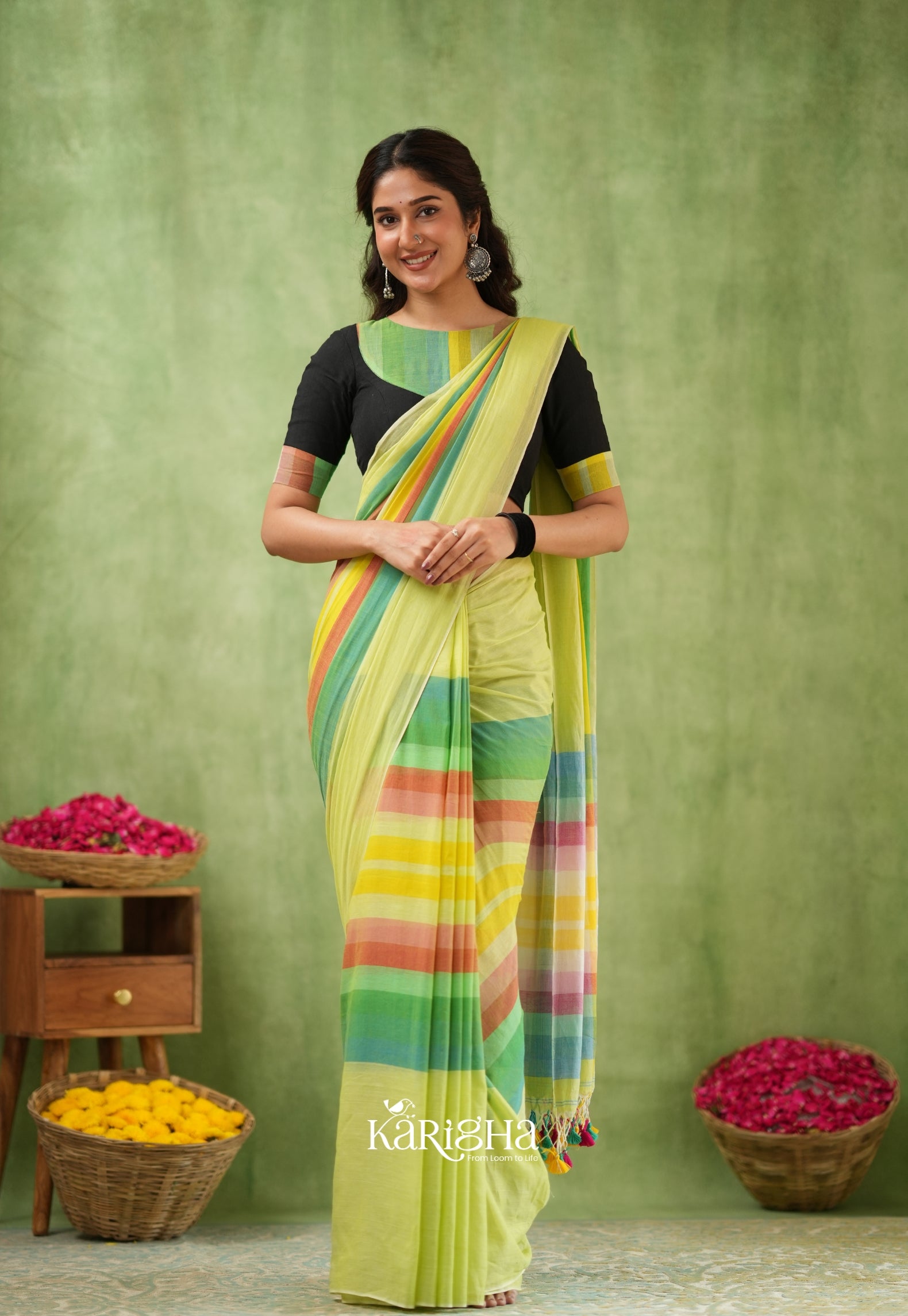 Vibrant Mul Cotton Checks Saree