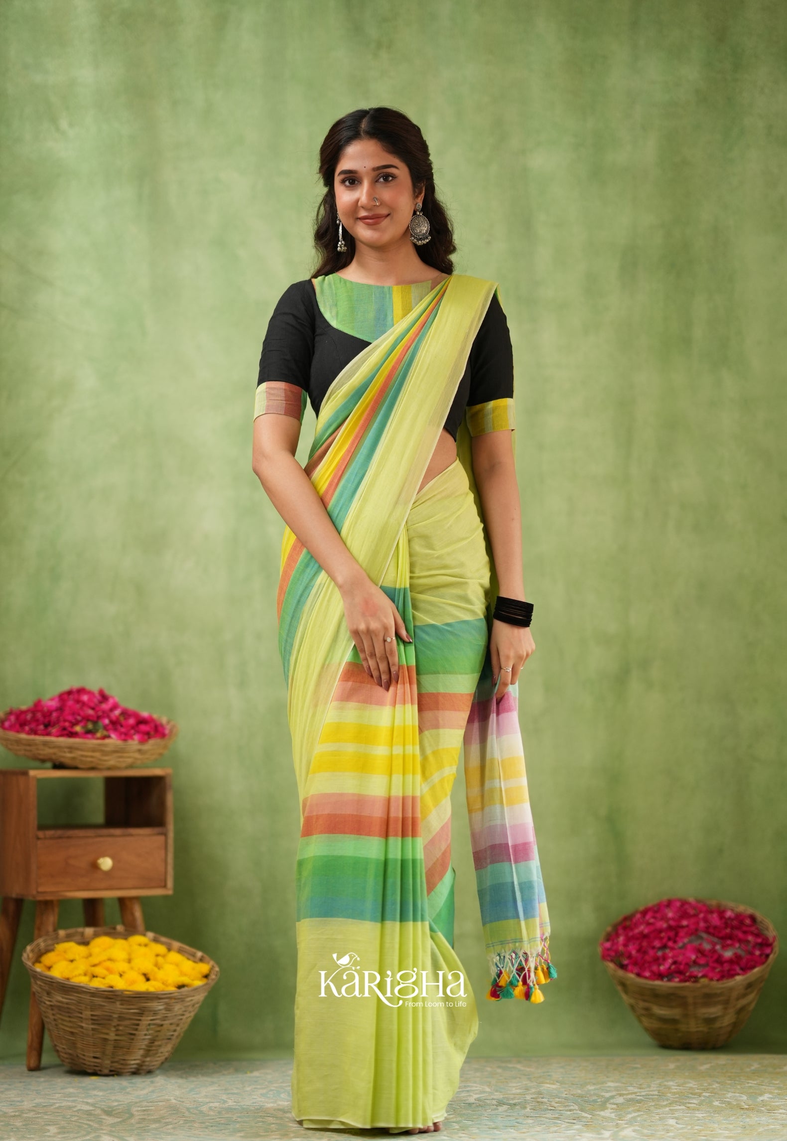 Vibrant Mul Cotton Checks Saree