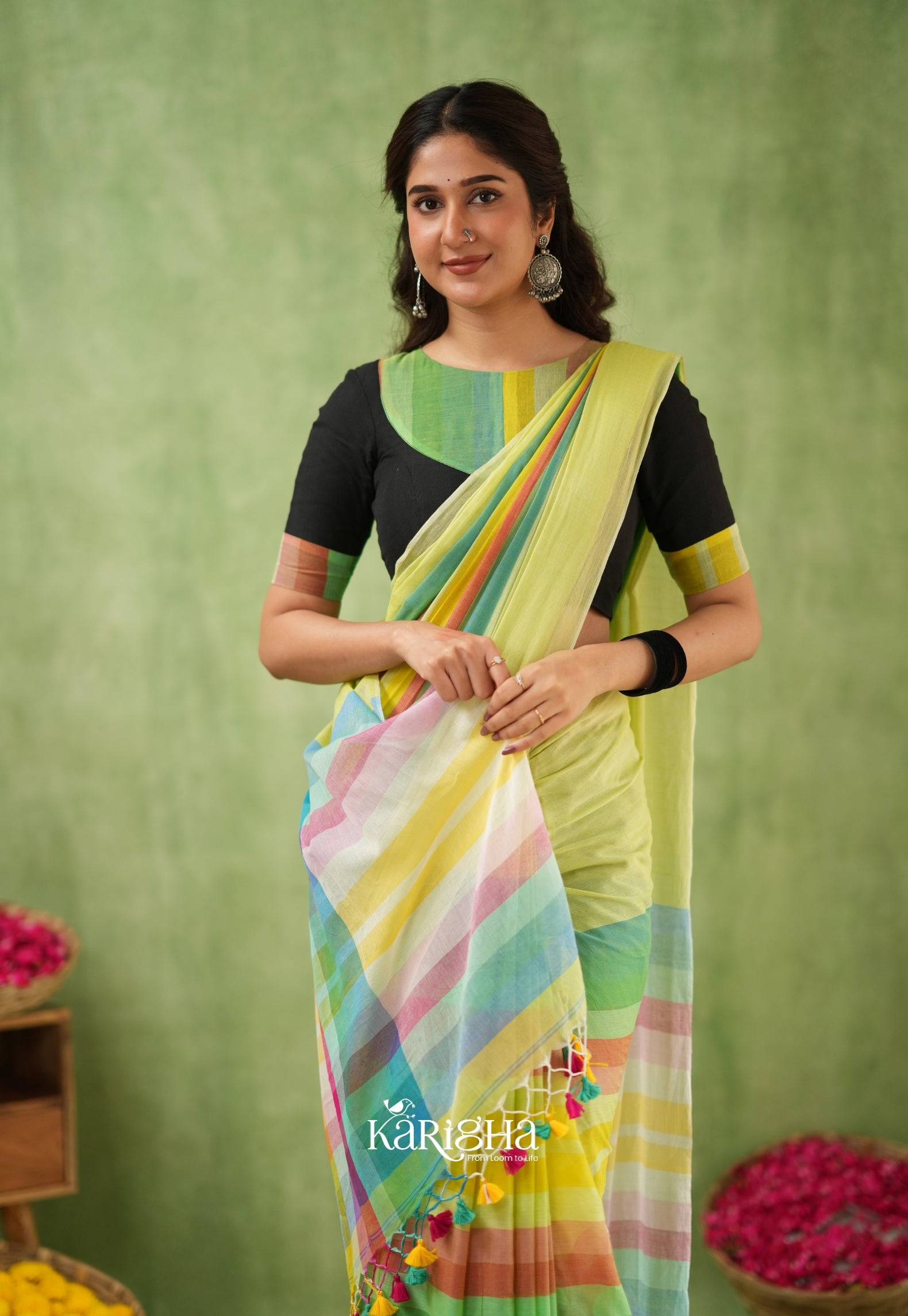 Vibrant Mul Cotton Checks Saree