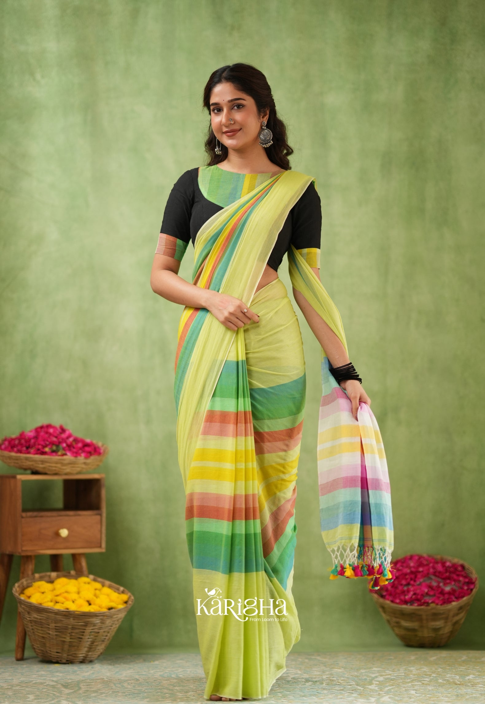 Vibrant Mul Cotton Checks Saree