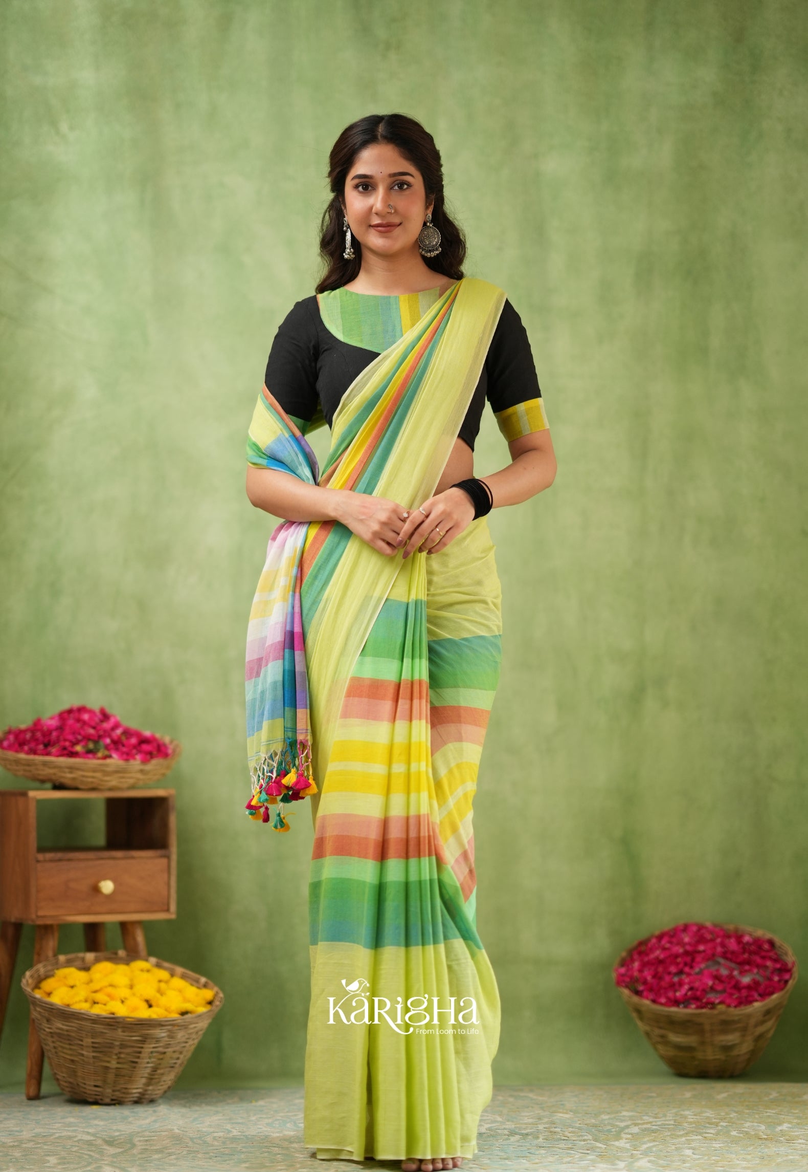 Vibrant Mul Cotton Checks Saree