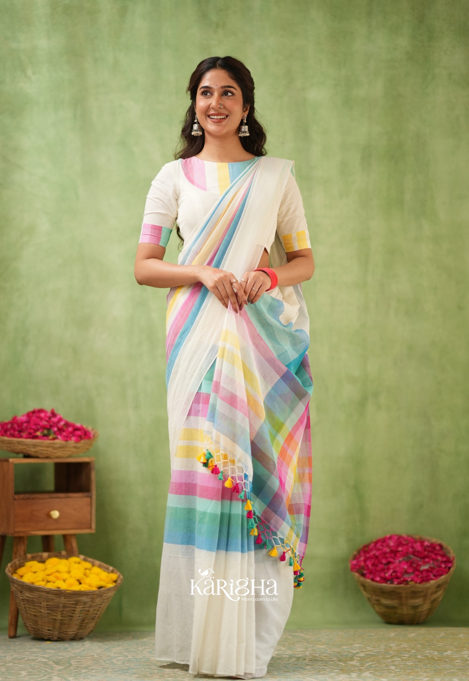 Vibrant Mul Cotton Checks Saree