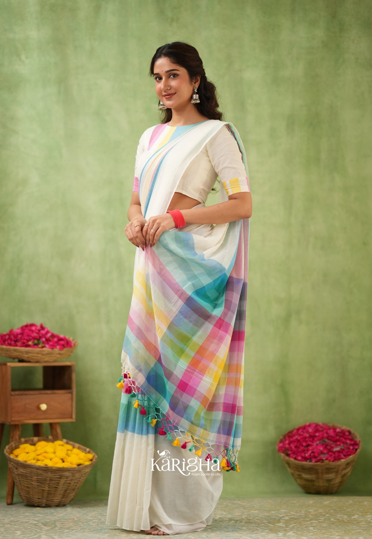 Vibrant Mul Cotton Checks Saree
