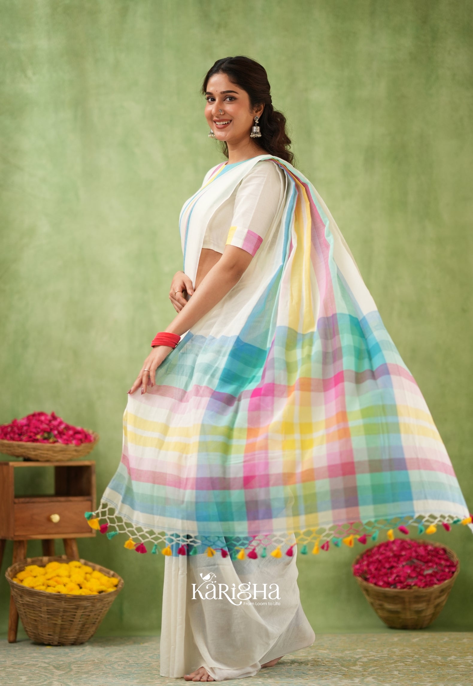 Vibrant Mul Cotton Checks Saree