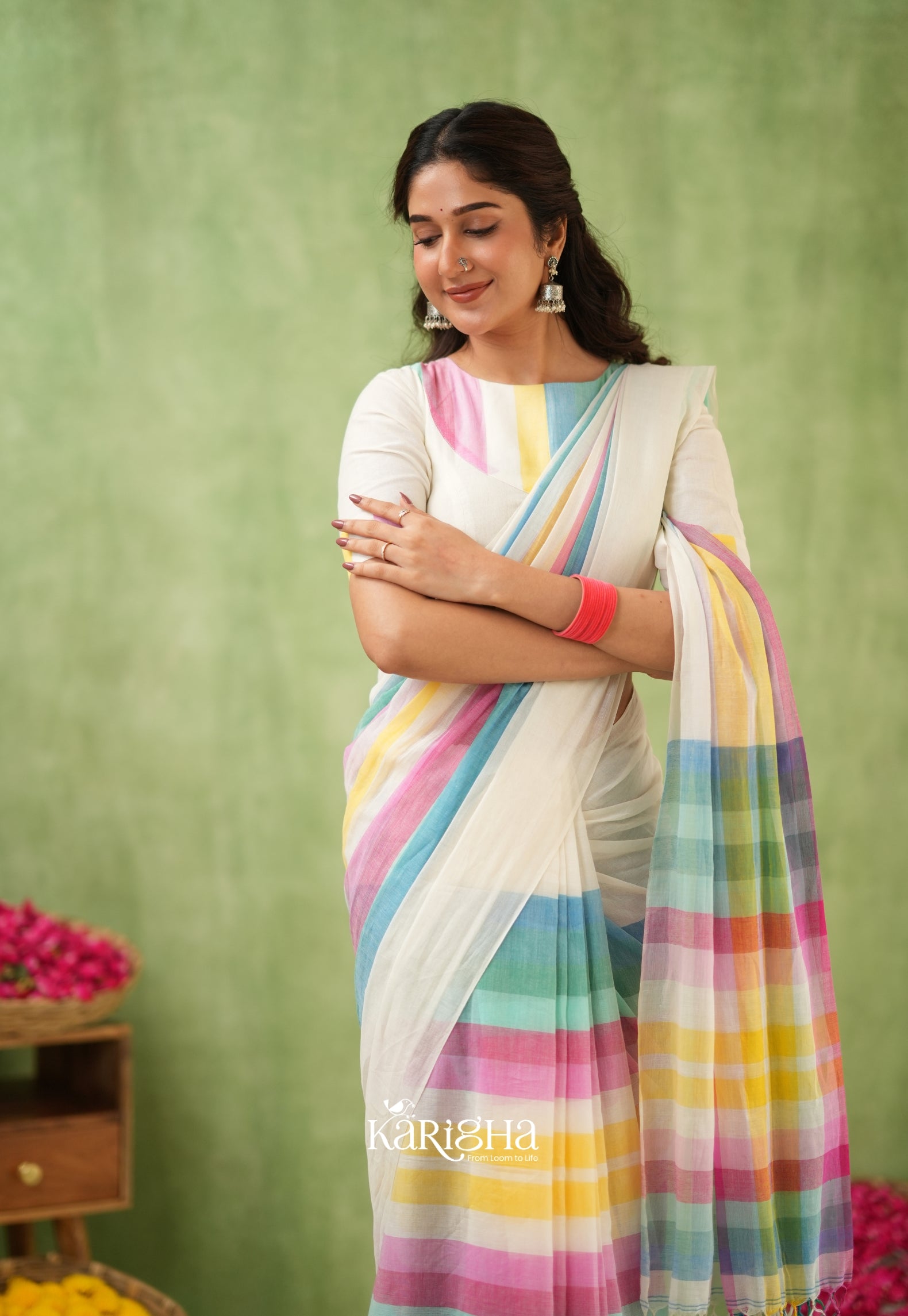 Vibrant Mul Cotton Checks Saree