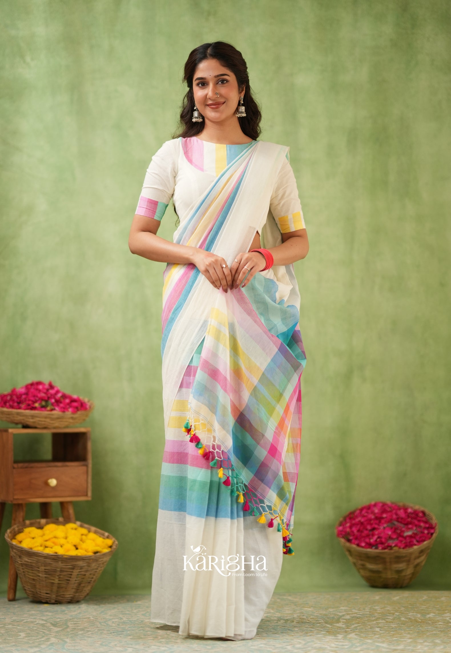Vibrant Mul Cotton Checks Saree