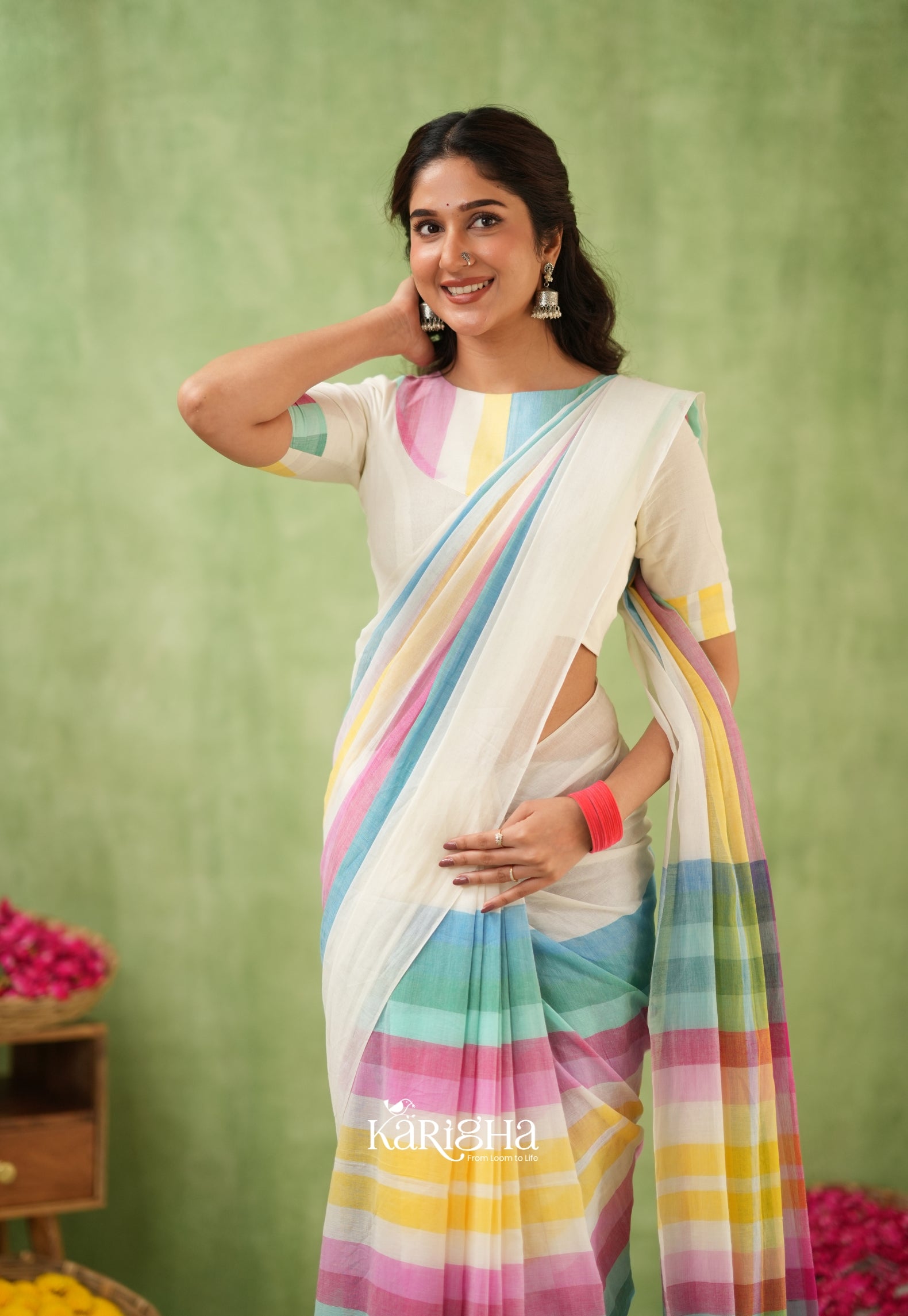 Vibrant Mul Cotton Checks Saree