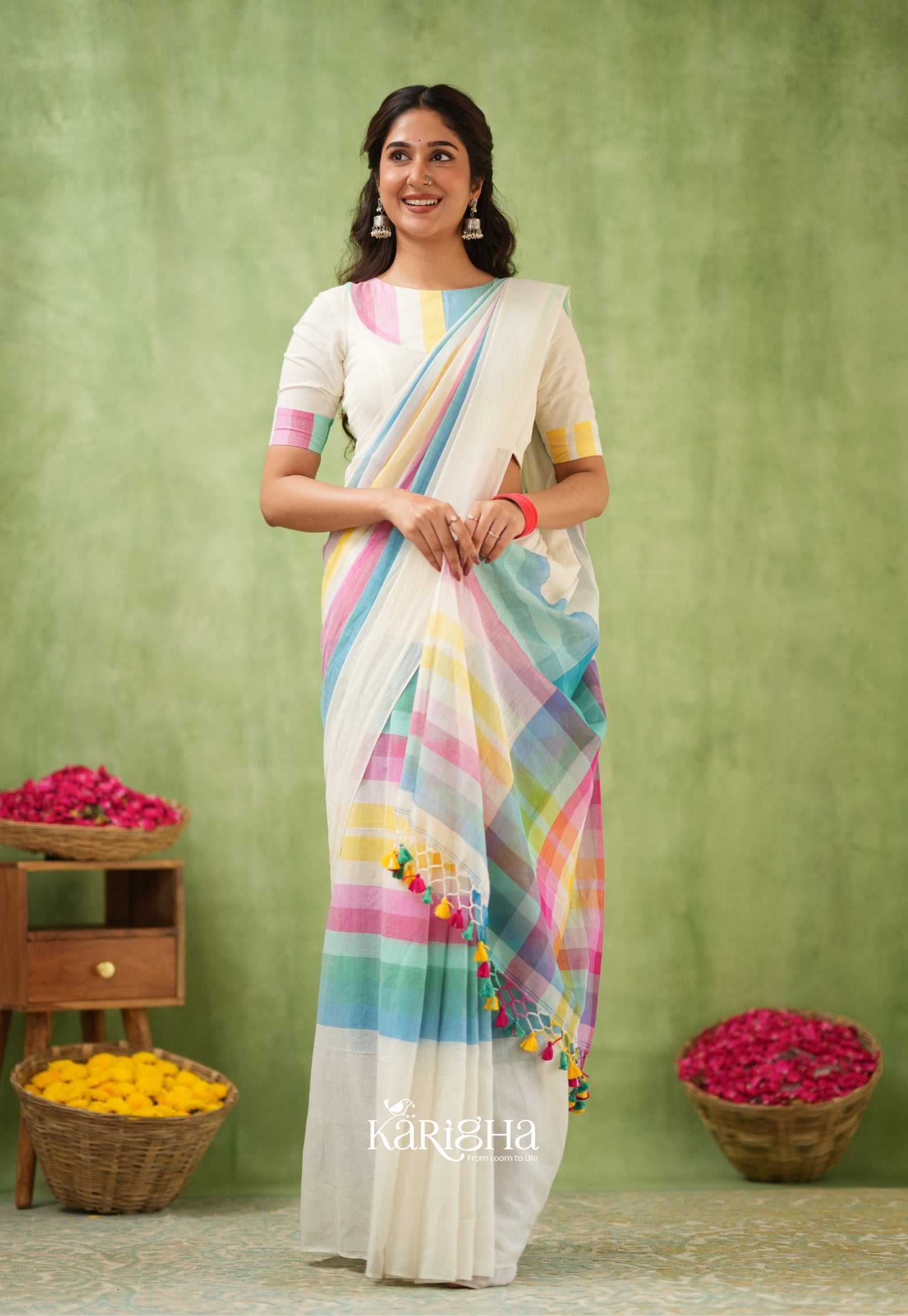 Vibrant Mul Cotton Checks Saree