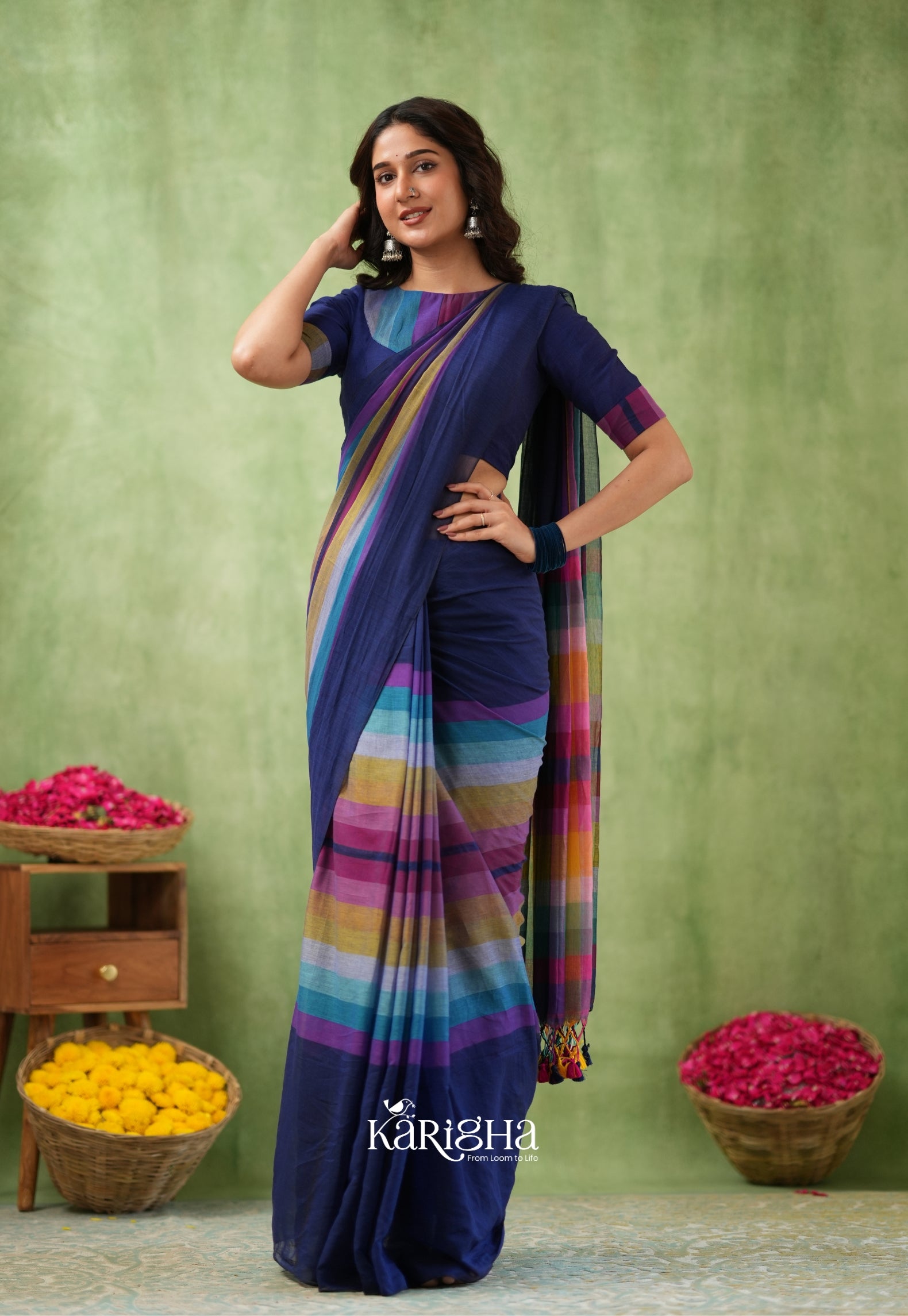 Vibrant Mul Cotton Checks Saree