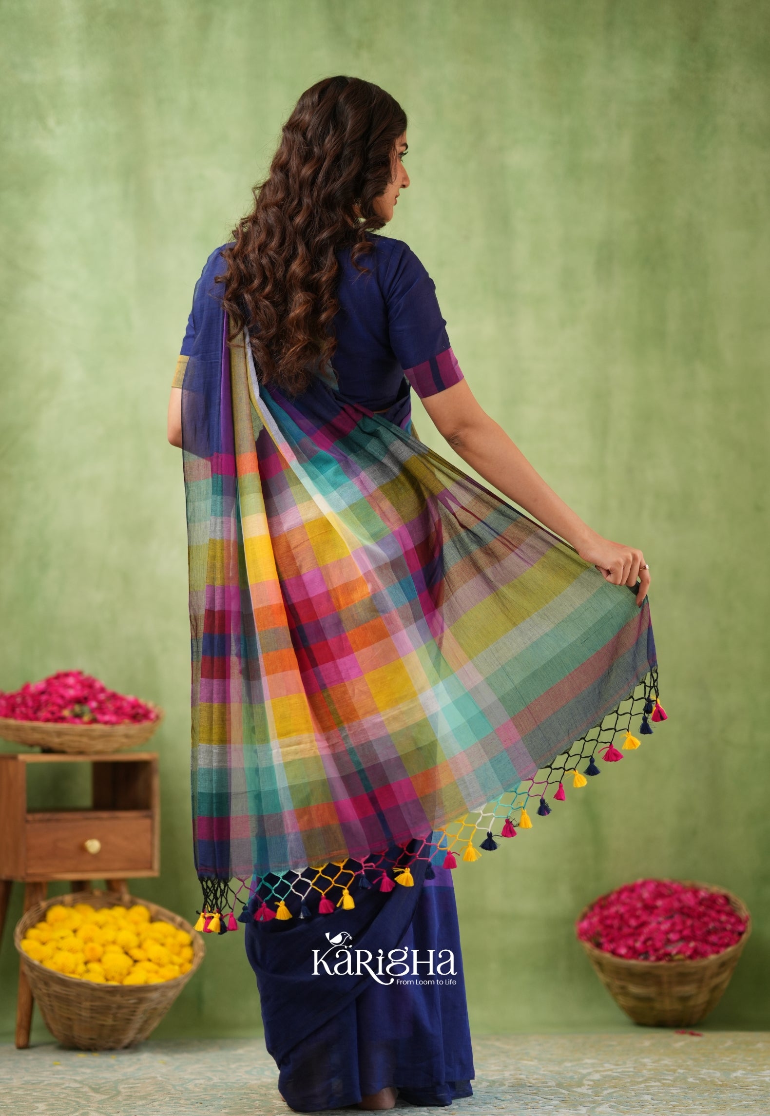Vibrant Mul Cotton Checks Saree