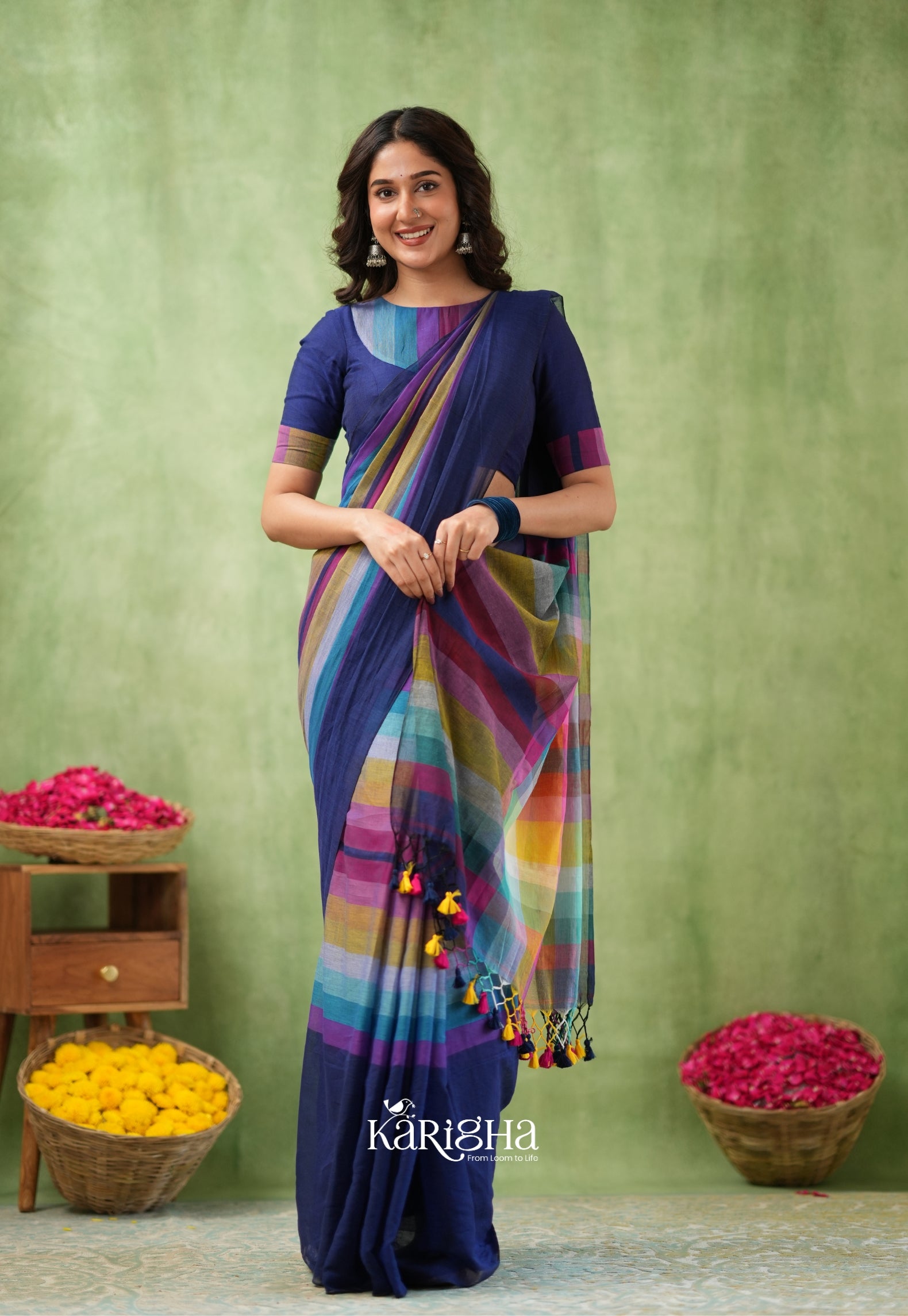 Vibrant Mul Cotton Checks Saree