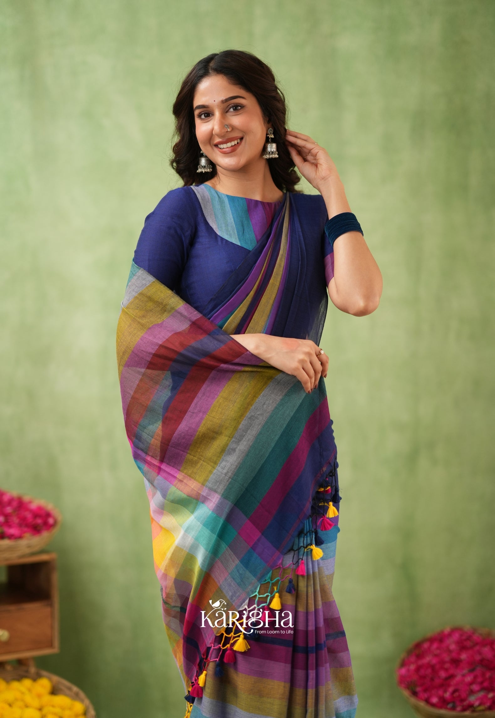 Vibrant Mul Cotton Checks Saree
