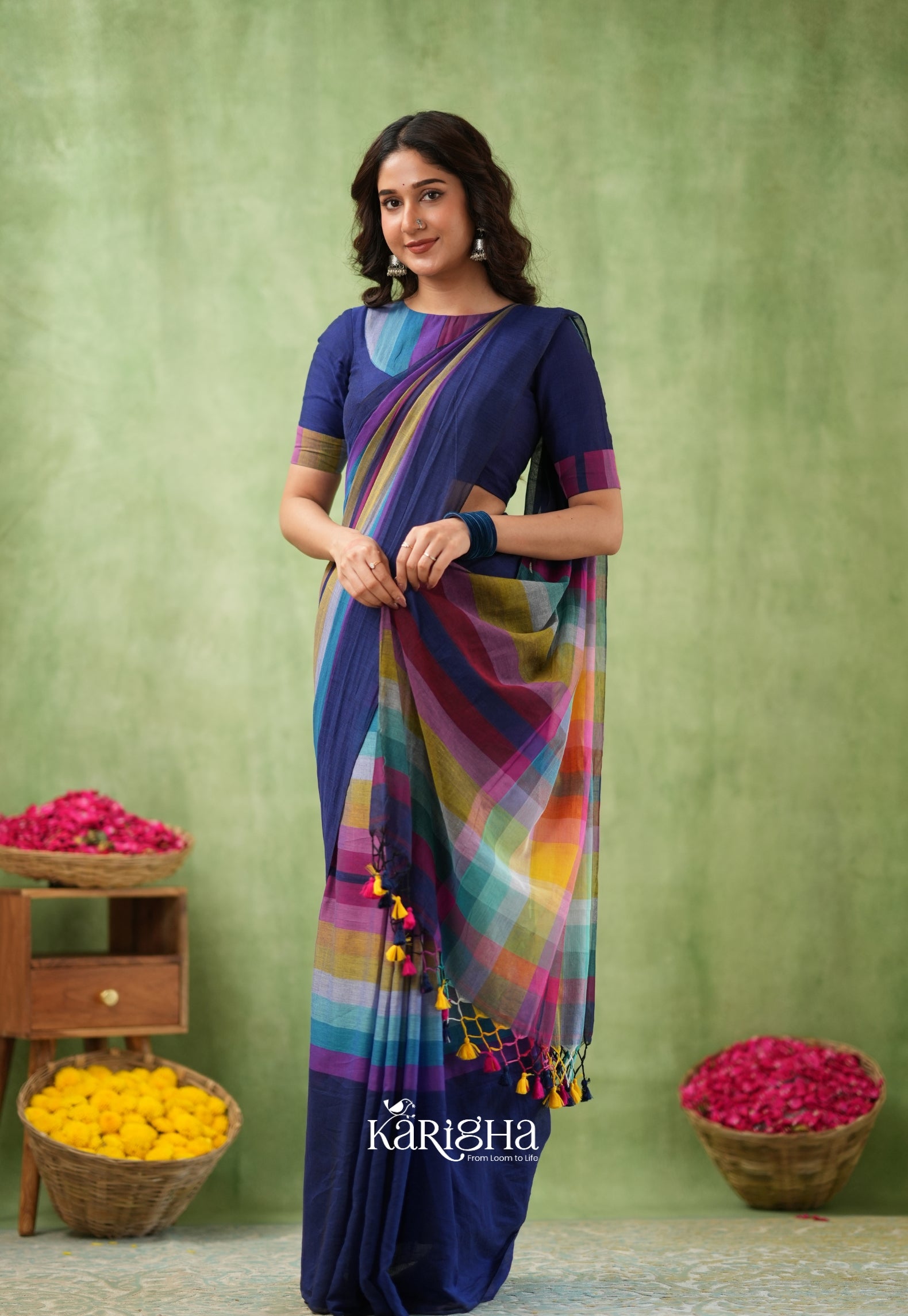 Vibrant Mul Cotton Checks Saree