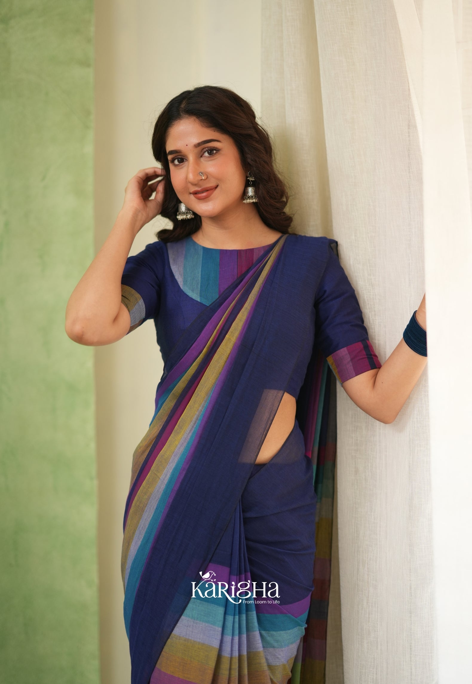 Vibrant Mul Cotton Checks Saree