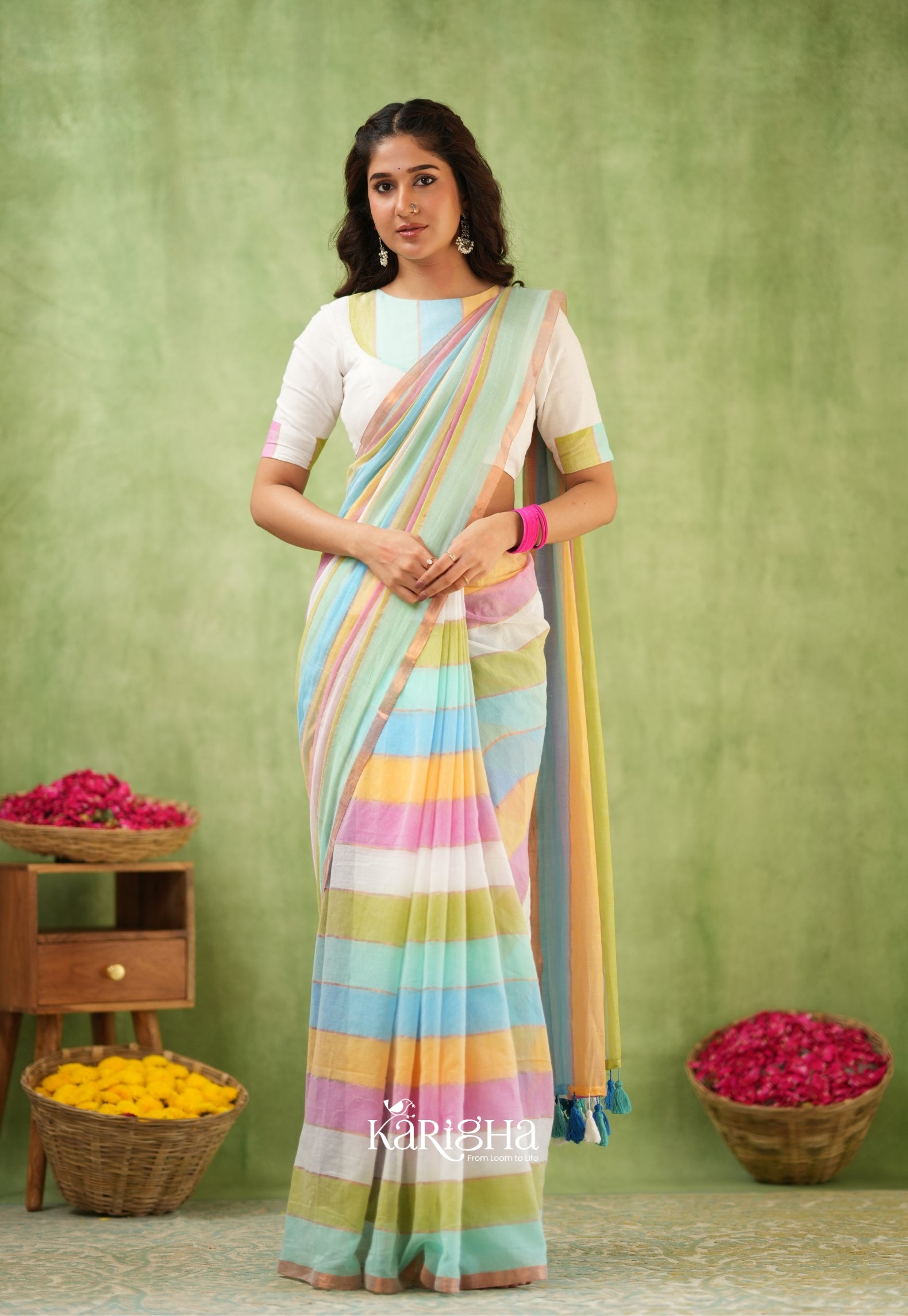 Multicolor Mul Cotton Saree – Vibrant Weave Magic