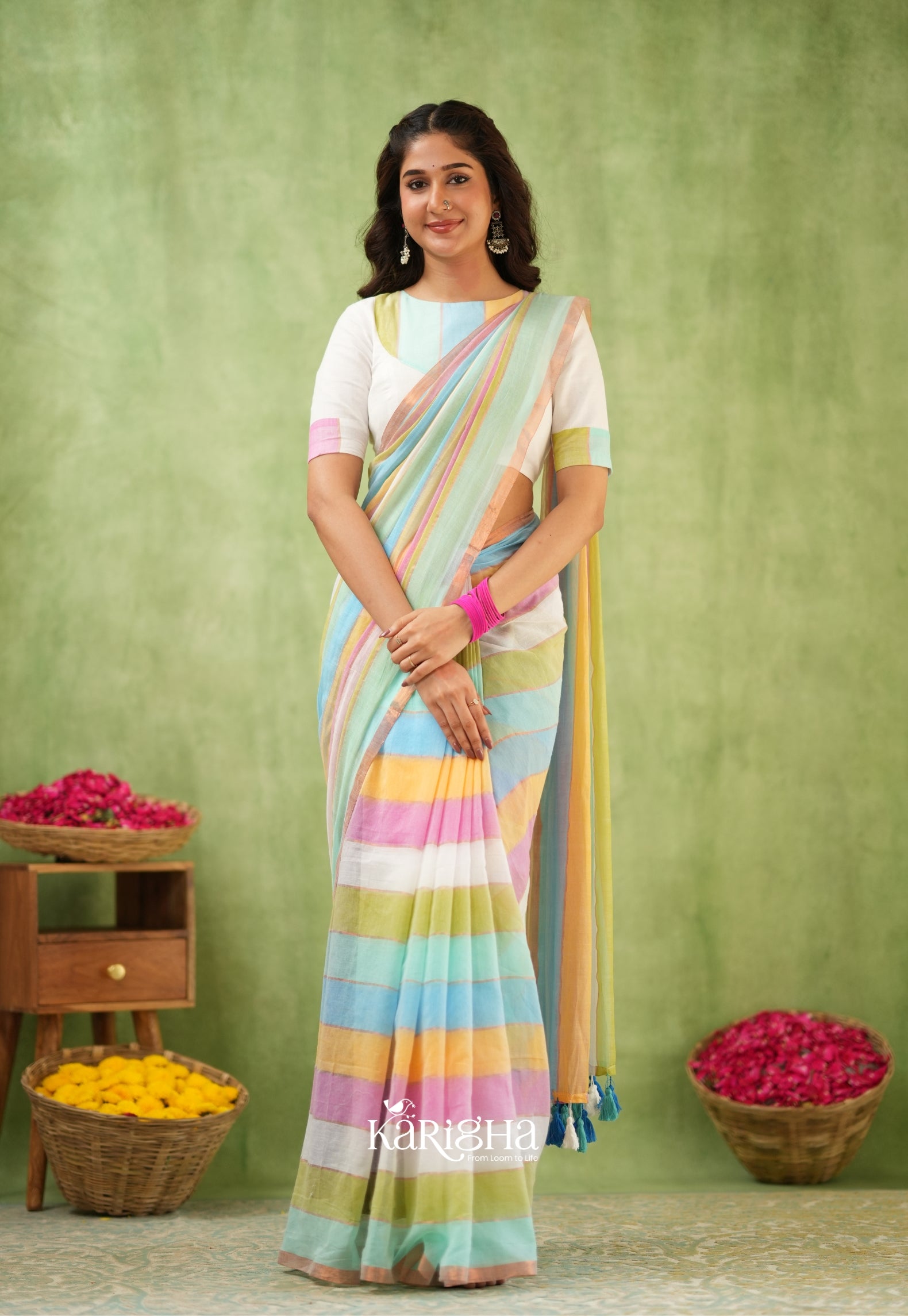 Multicolor Mul Cotton Saree – Vibrant Weave Magic
