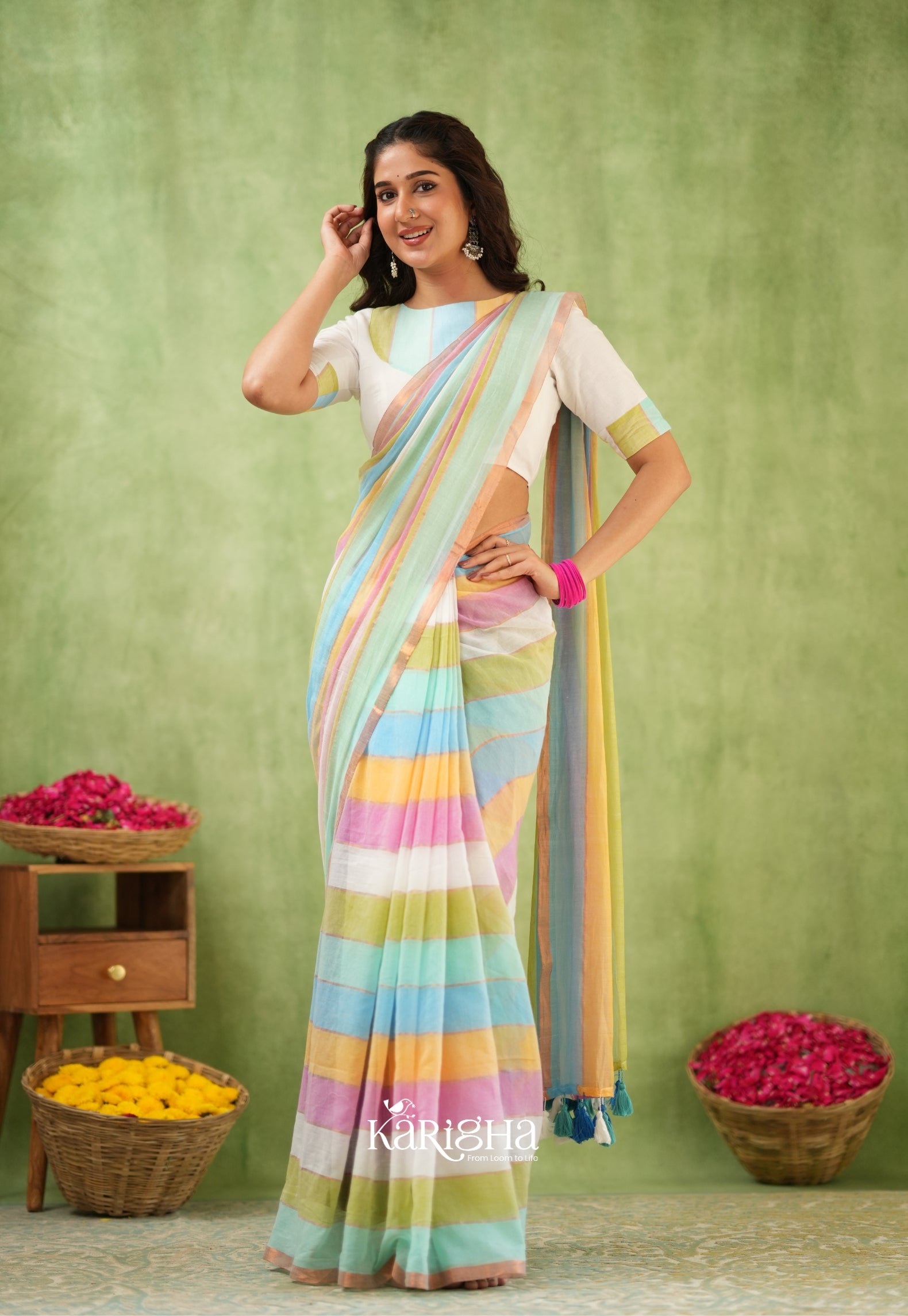 Multicolor Mul Cotton Saree – Vibrant Weave Magic