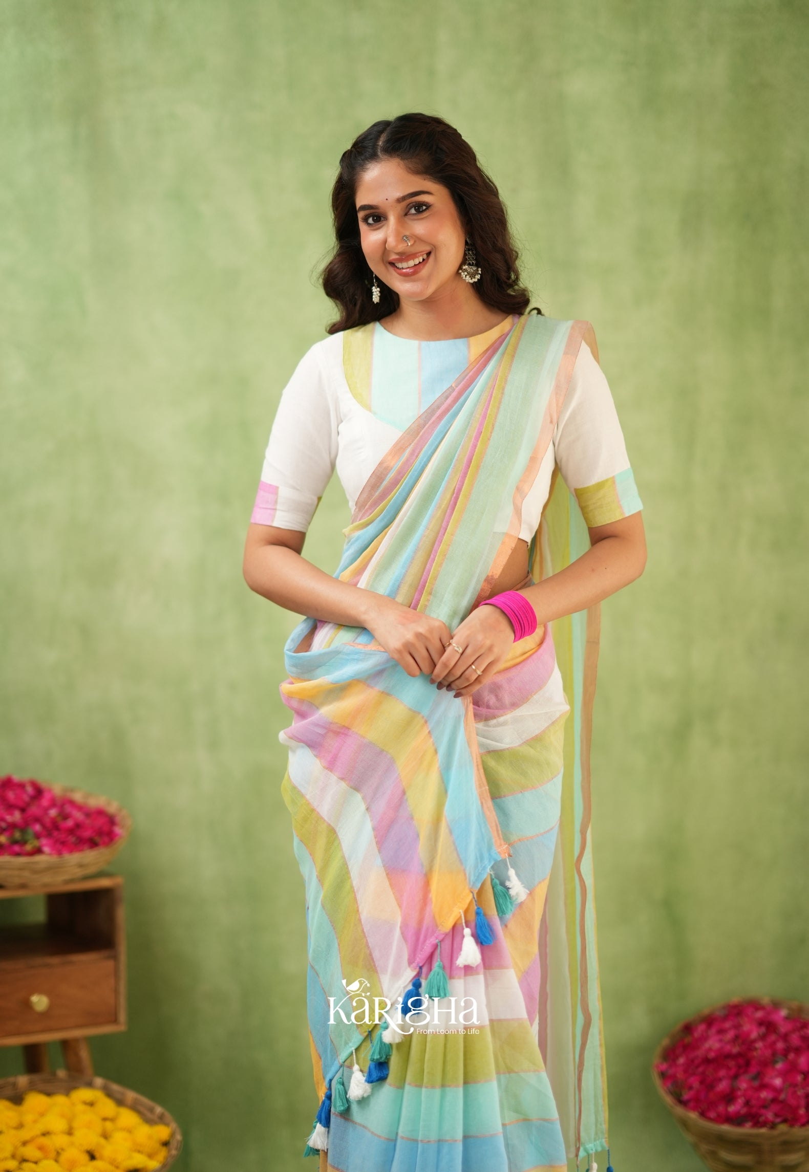 Multicolor Mul Cotton Saree – Vibrant Weave Magic