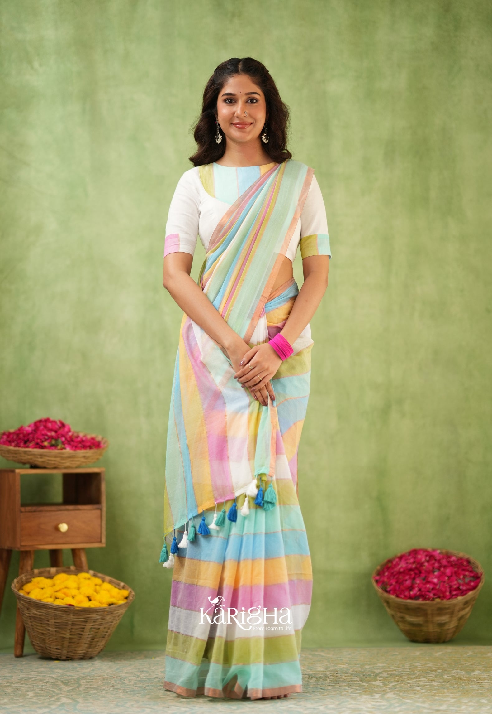 Multicolor Mul Cotton Saree – Vibrant Weave Magic