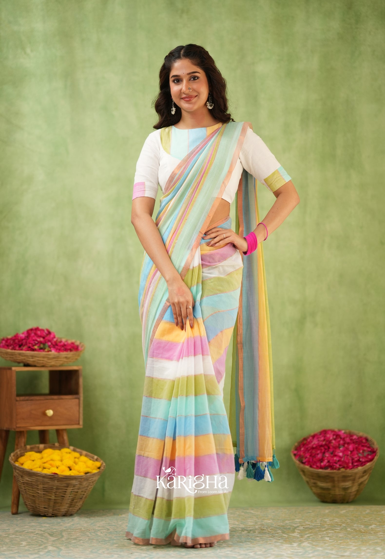 Multicolor Mul Cotton Saree – Vibrant Weave Magic