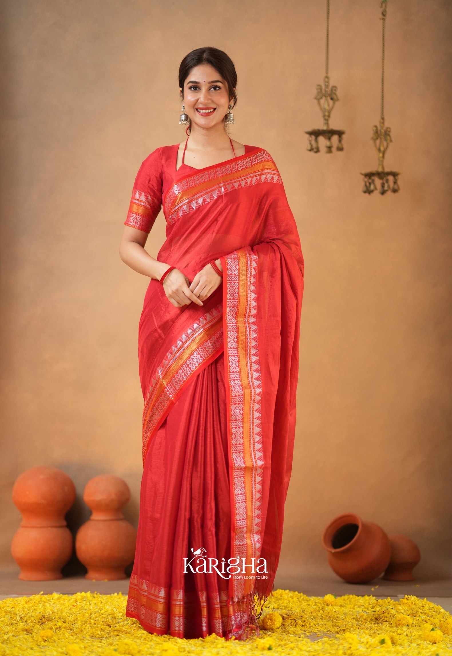 Ruby Loom – Elegant Tissue Cotton Saree with Artful Finish