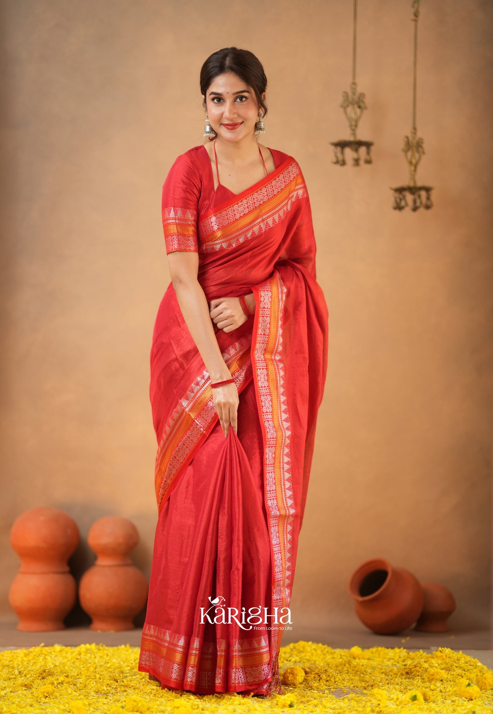 Ruby Loom – Elegant Tissue Cotton Saree with Artful Finish