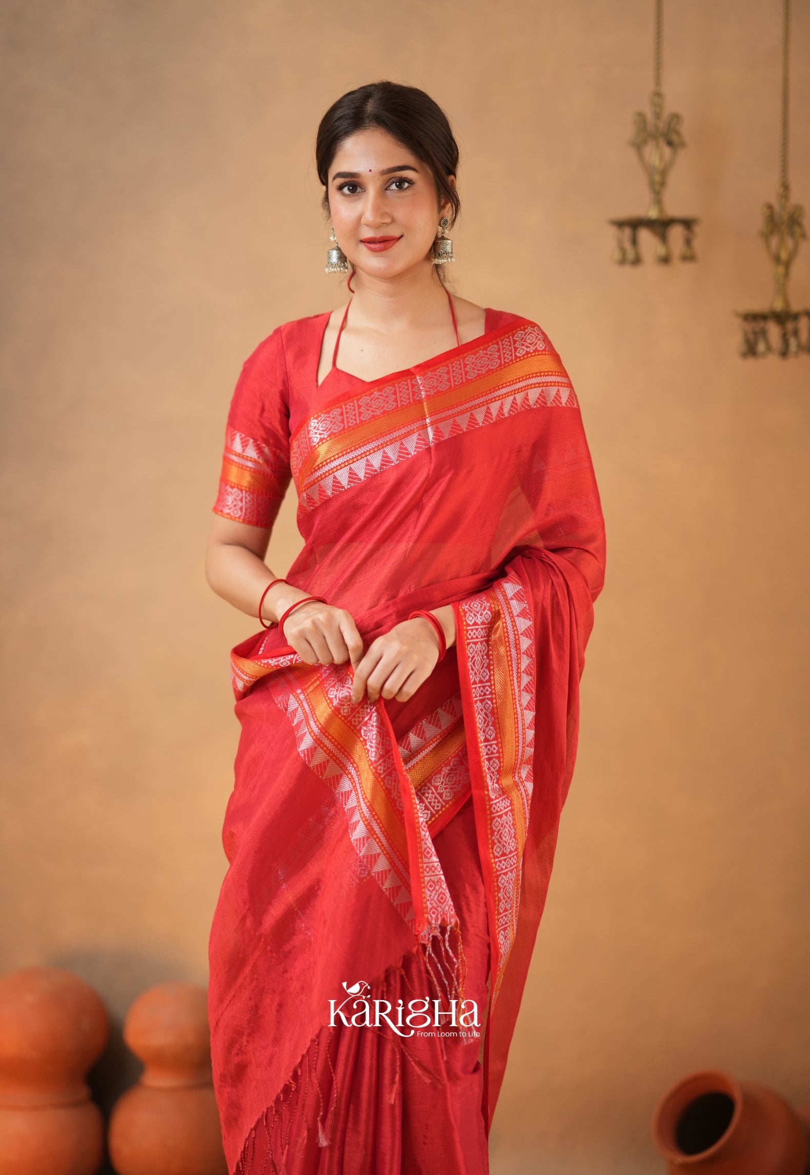 Ruby Loom – Elegant Tissue Cotton Saree with Artful Finish