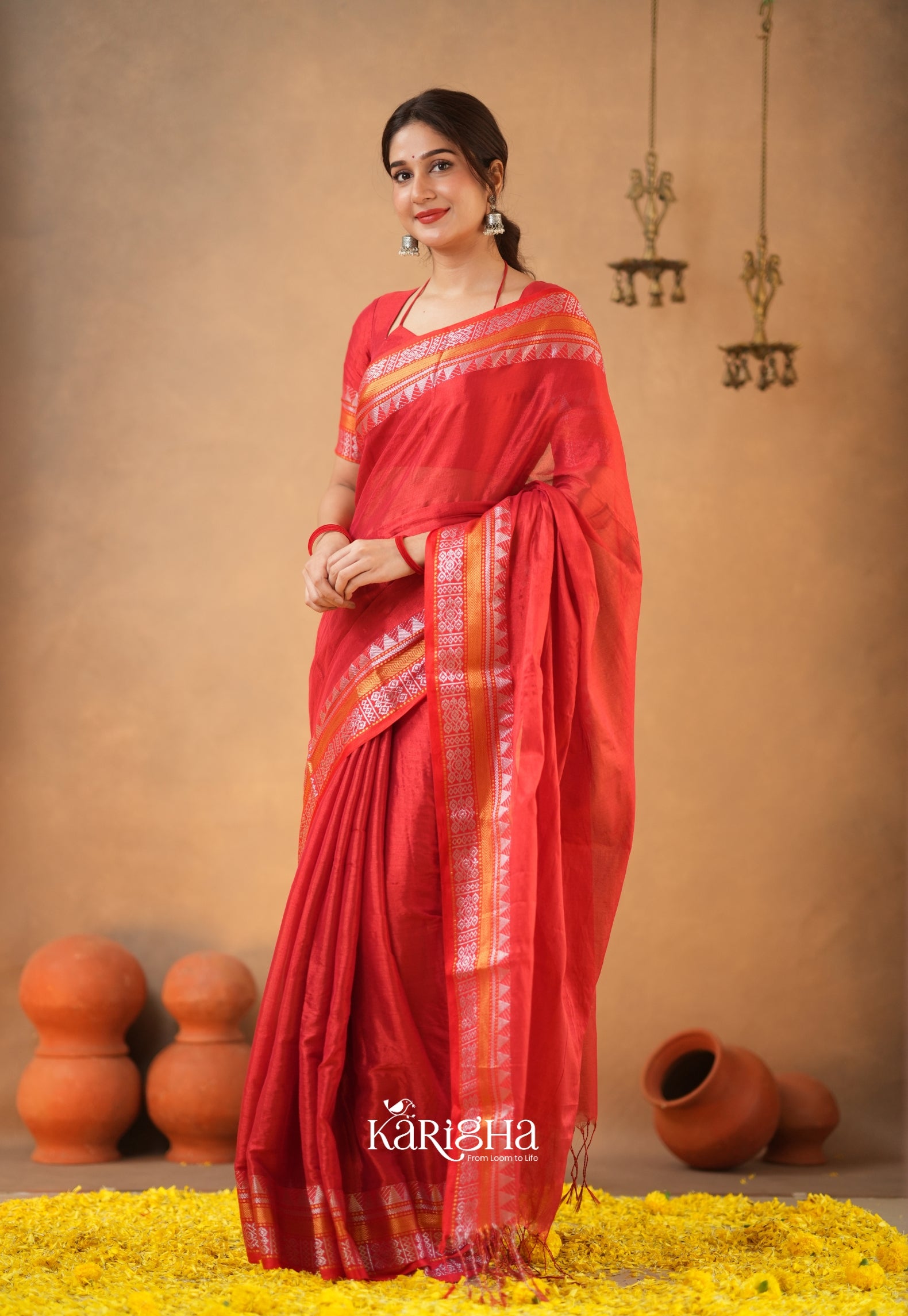 Ruby Loom – Elegant Tissue Cotton Saree with Artful Finish