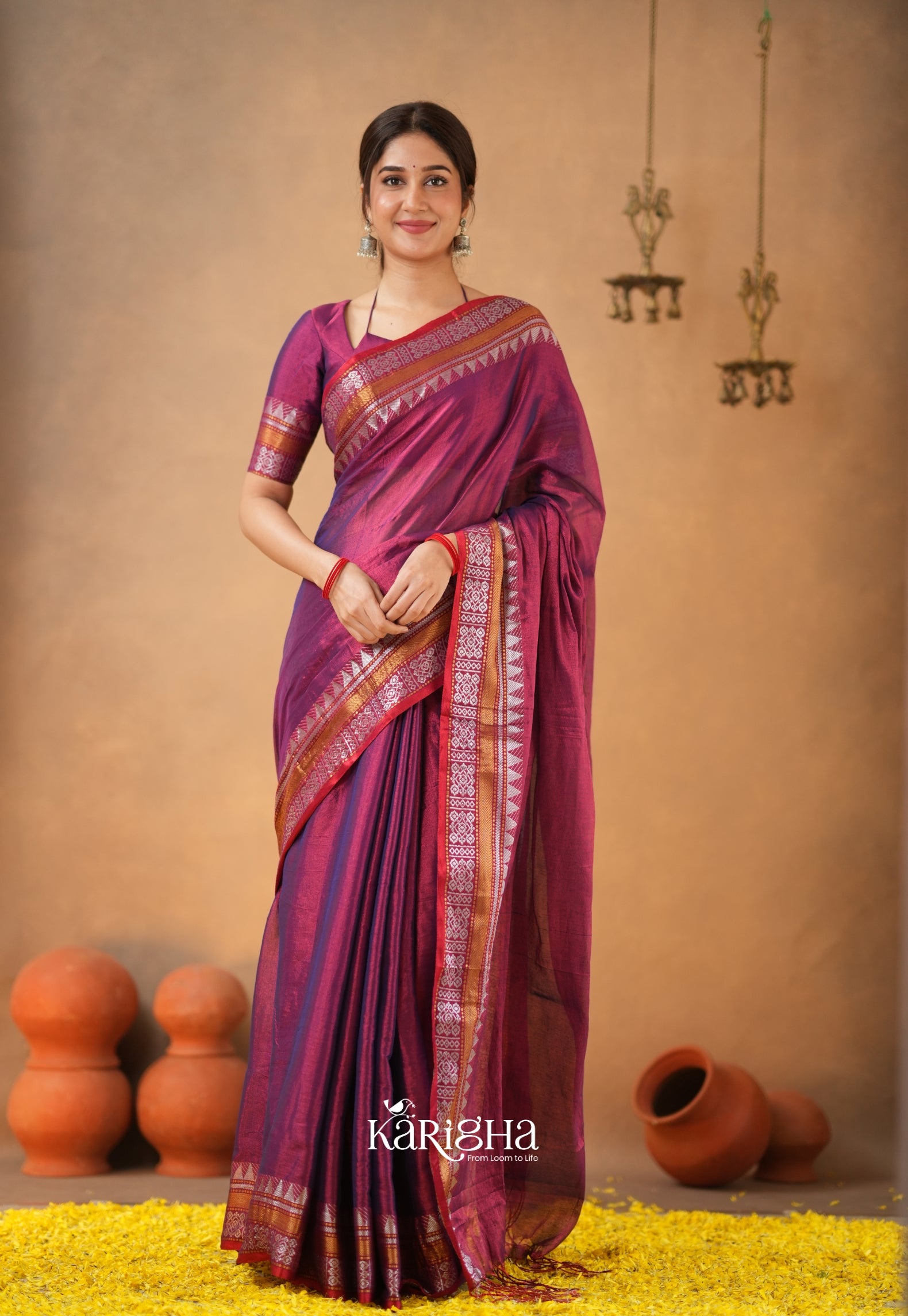 Magenta Muse – Artisanal Tissue Cotton Saree with Graceful Drape