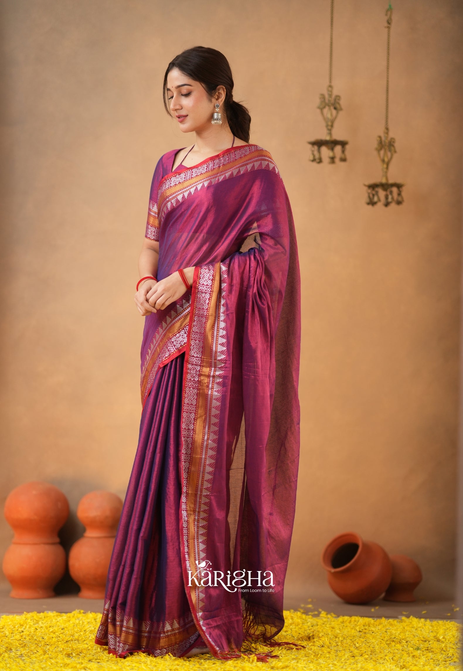 Magenta Muse – Artisanal Tissue Cotton Saree with Graceful Drape