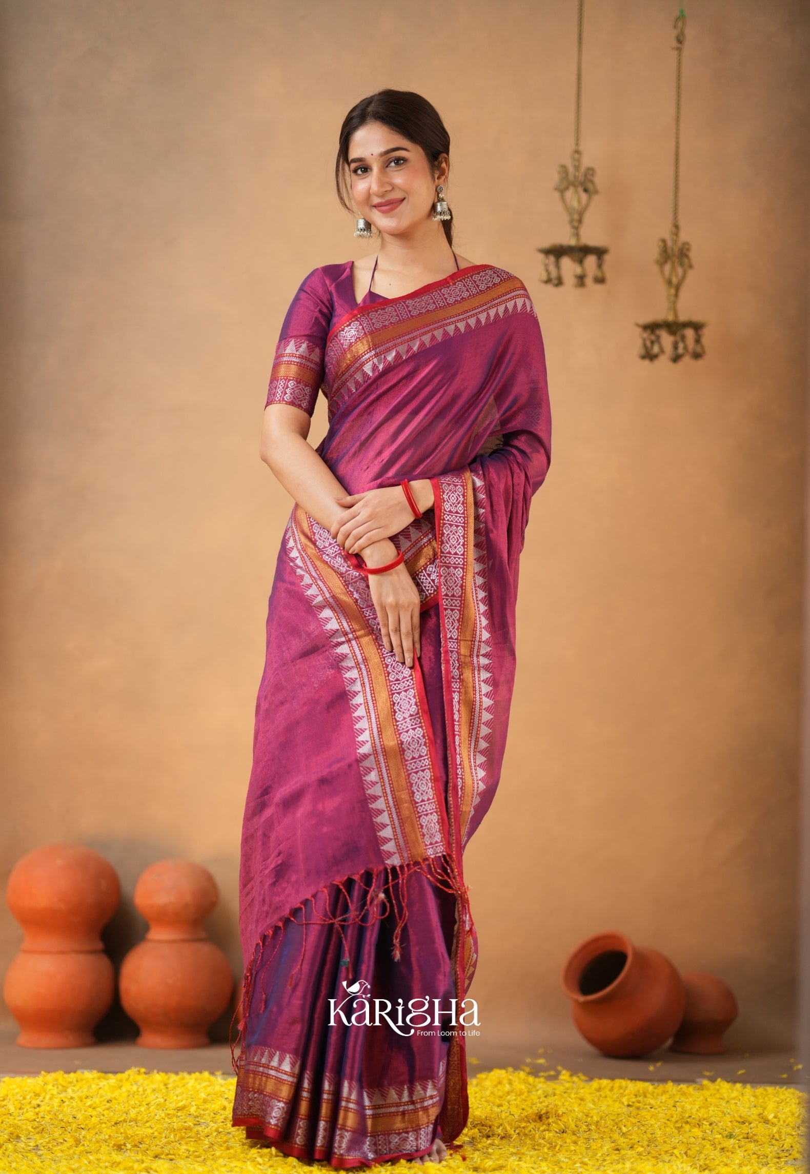 Magenta Muse – Artisanal Tissue Cotton Saree with Graceful Drape