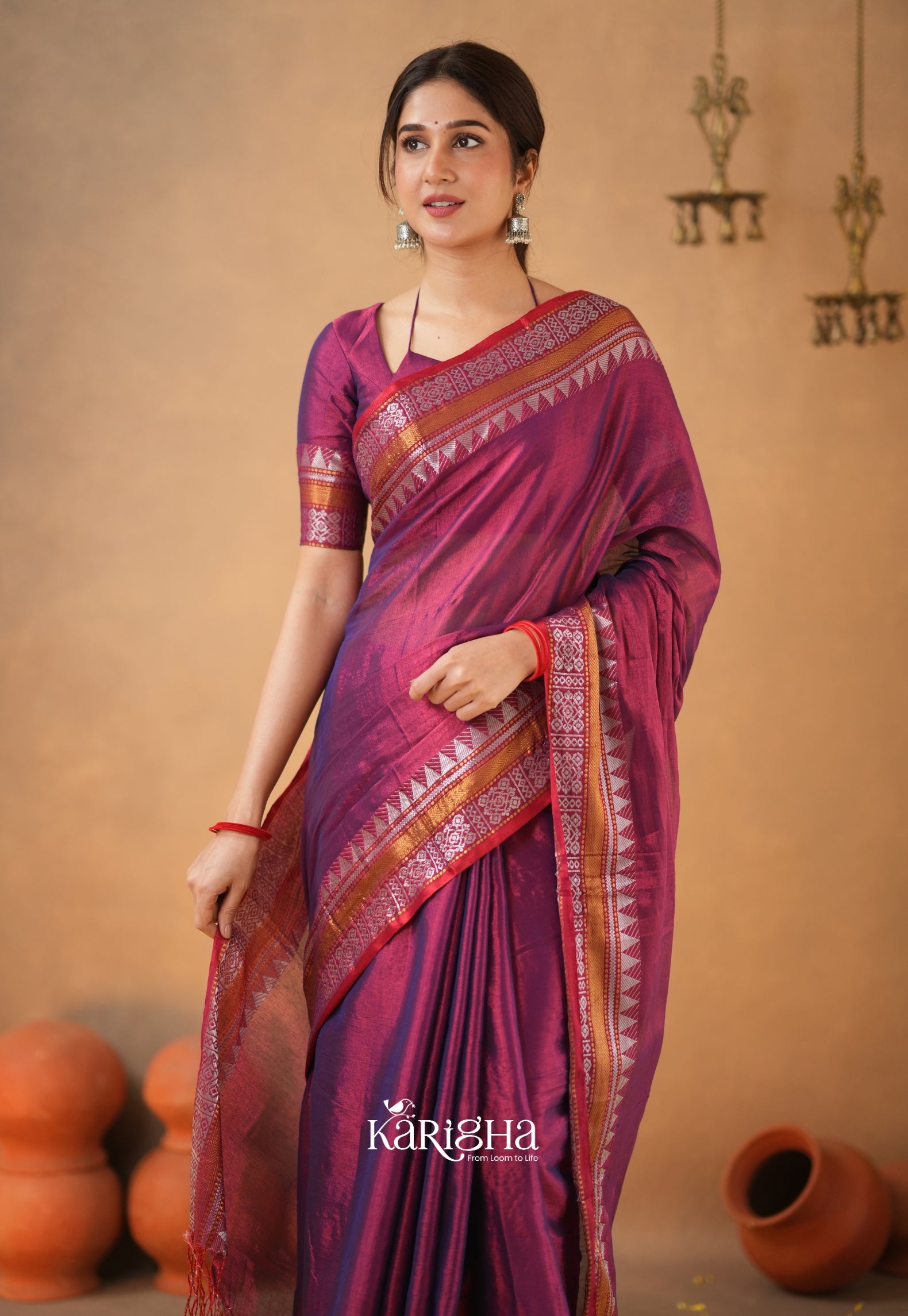 Magenta Muse – Artisanal Tissue Cotton Saree with Graceful Drape