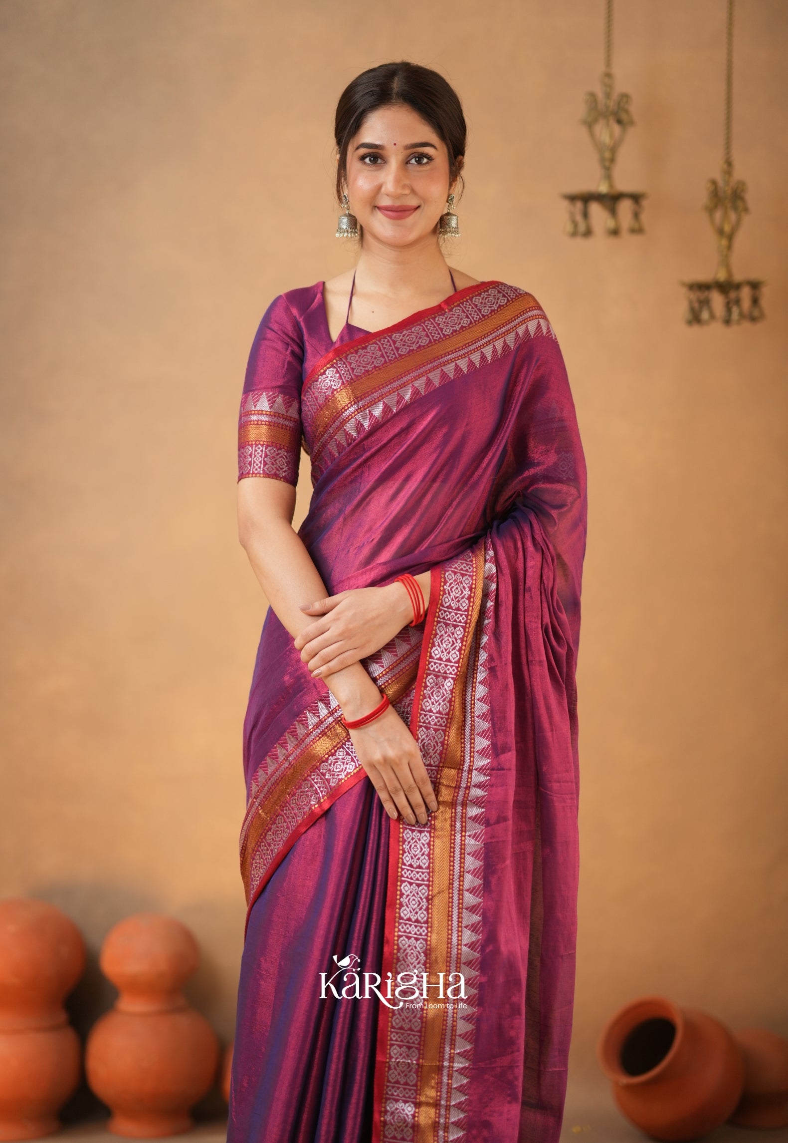 Magenta Muse – Artisanal Tissue Cotton Saree with Graceful Drape