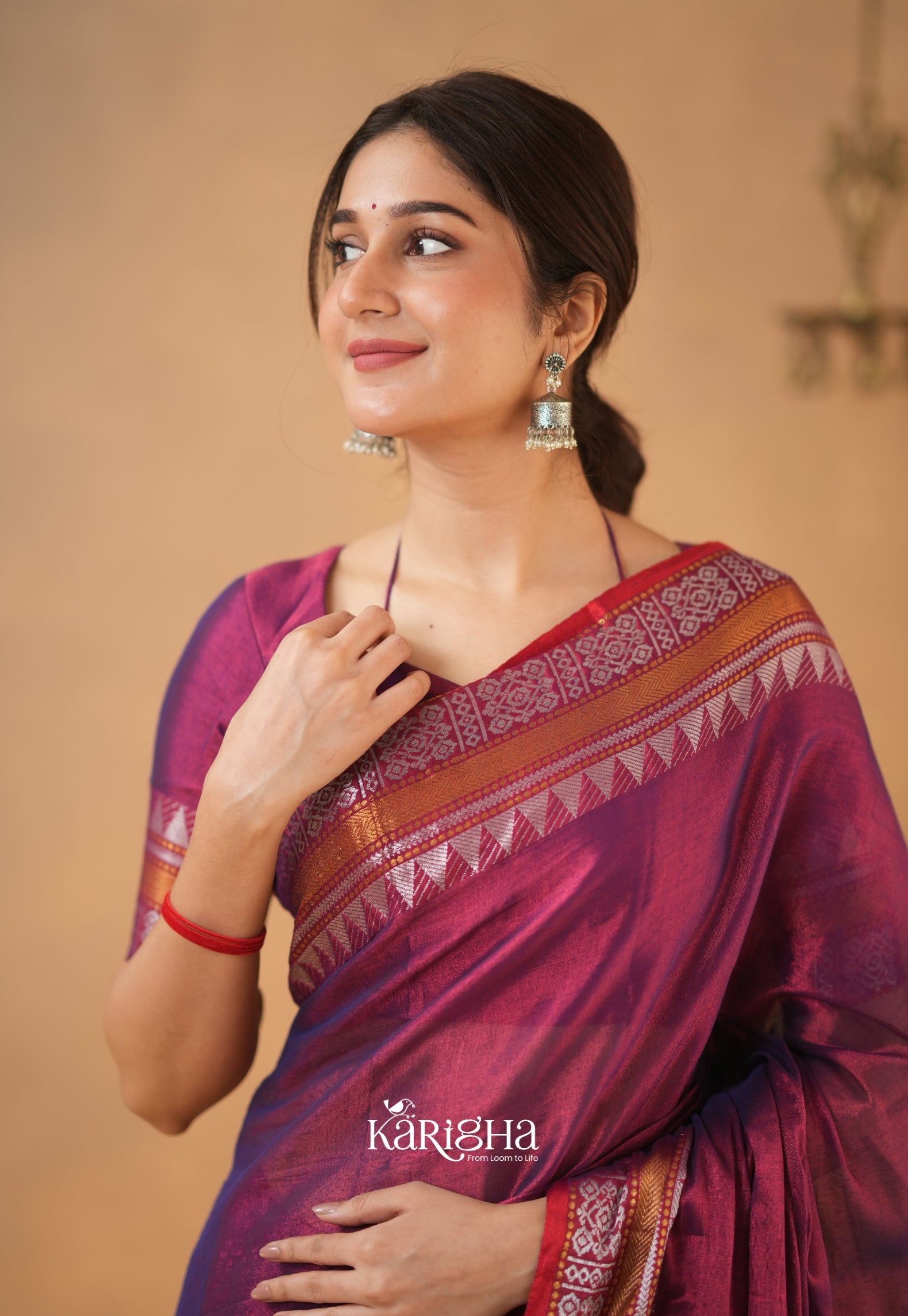 Magenta Muse – Artisanal Tissue Cotton Saree with Graceful Drape