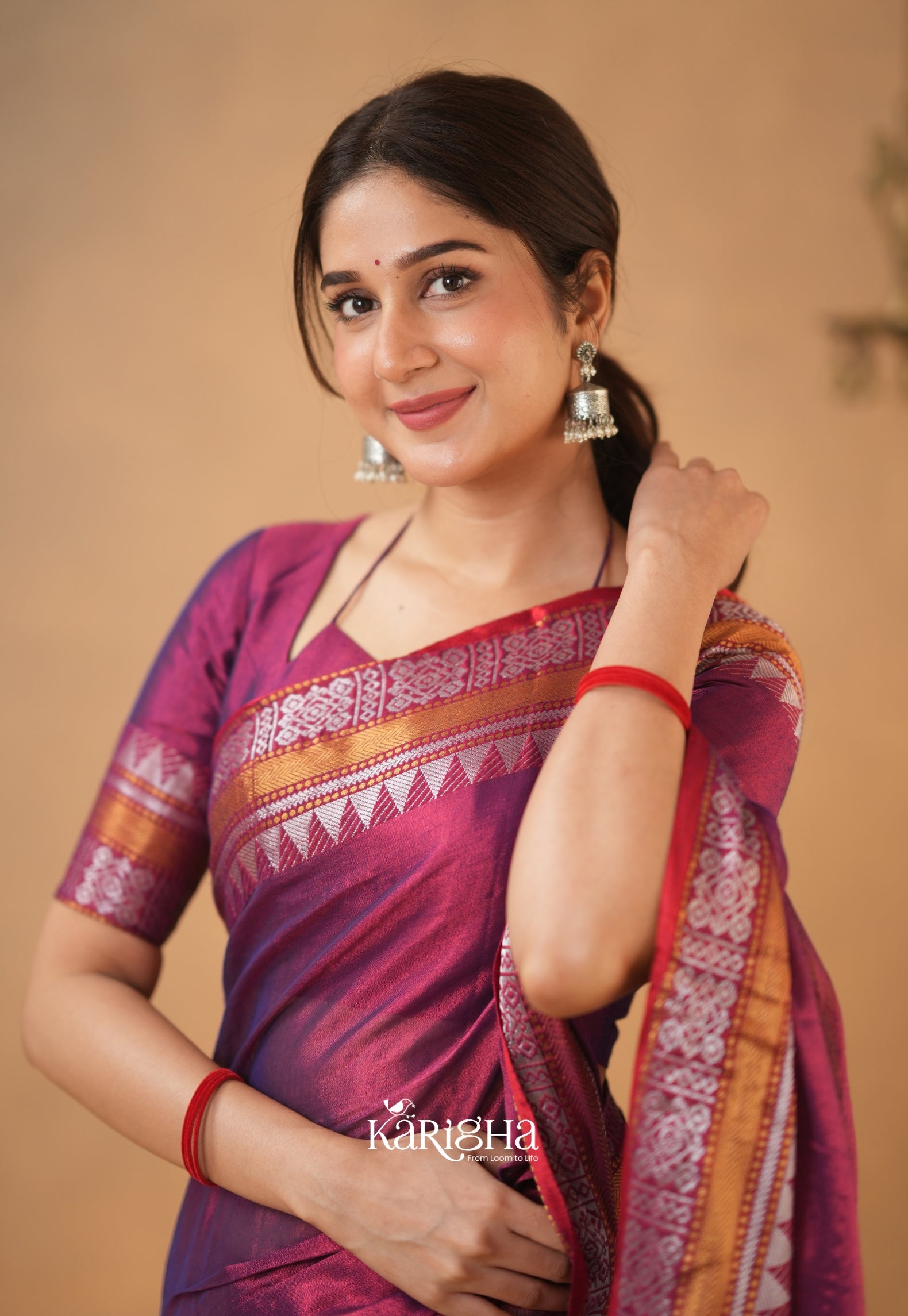 Magenta Muse – Artisanal Tissue Cotton Saree with Graceful Drape