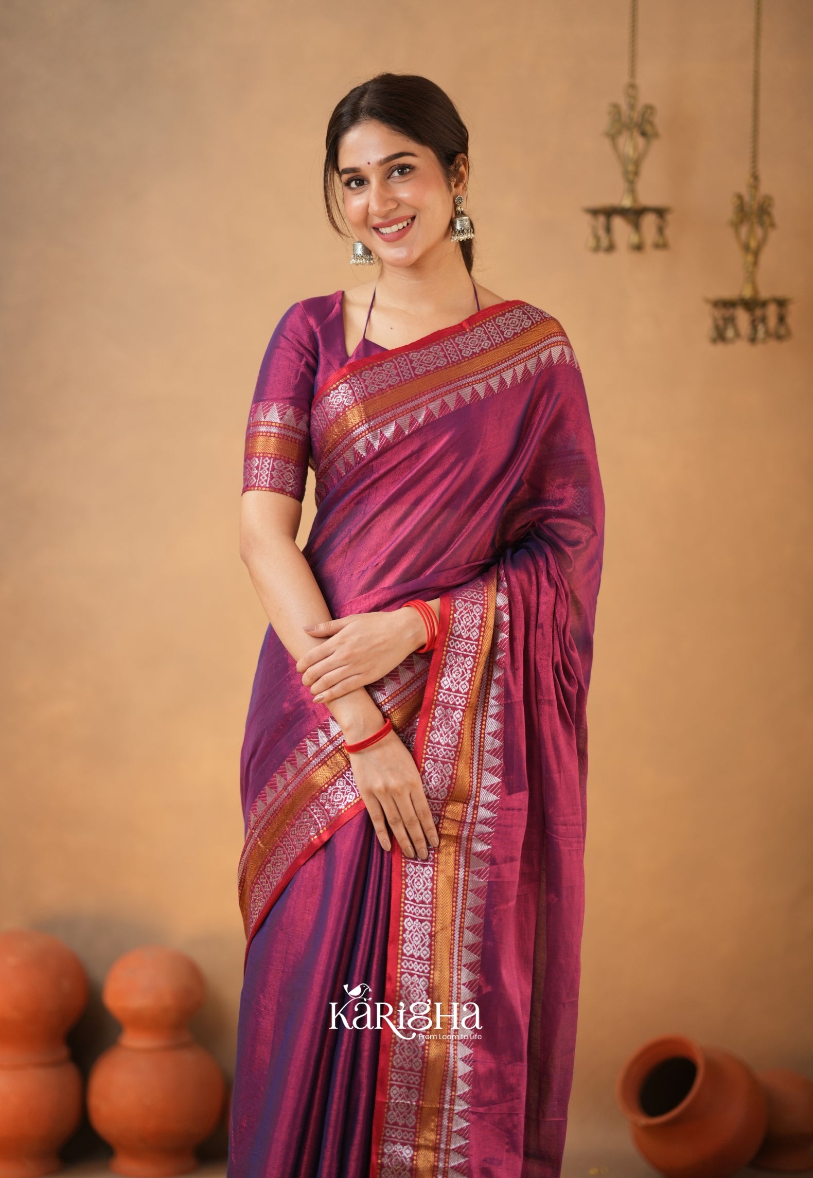 Magenta Muse – Artisanal Tissue Cotton Saree with Graceful Drape