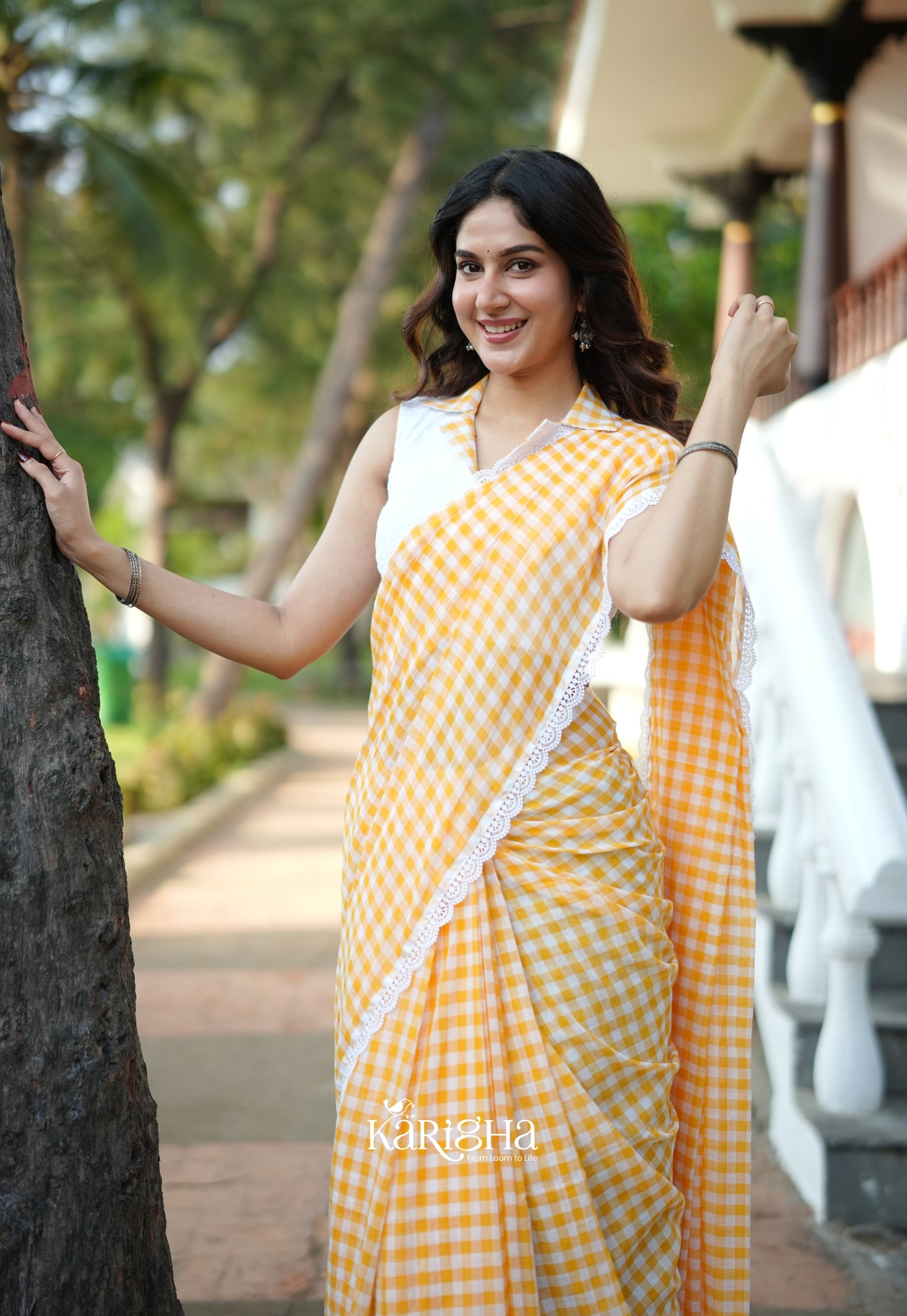 Sunny Picnic Check Mul Cotton Saree