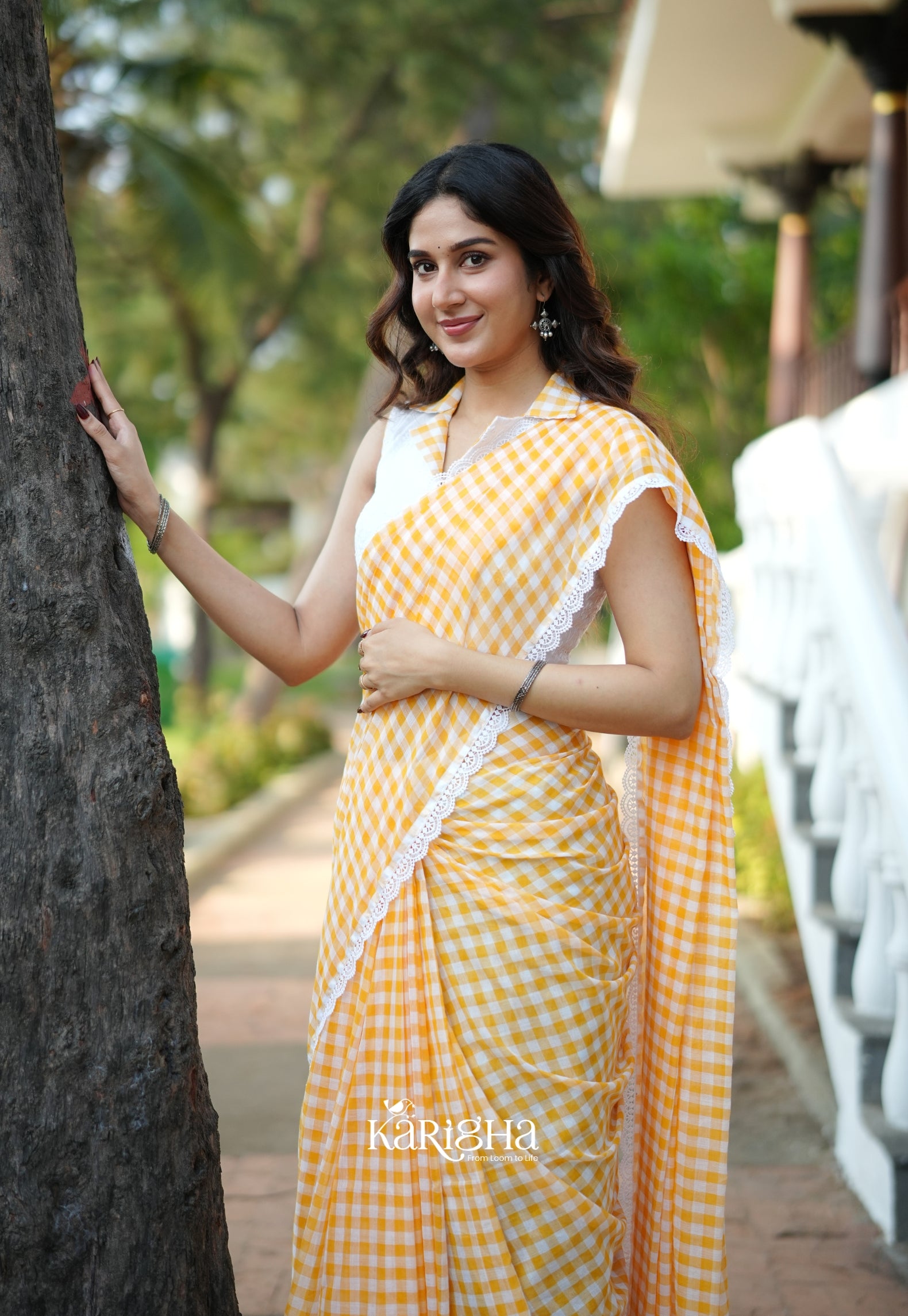 Sunny Picnic Check Mul Cotton Saree
