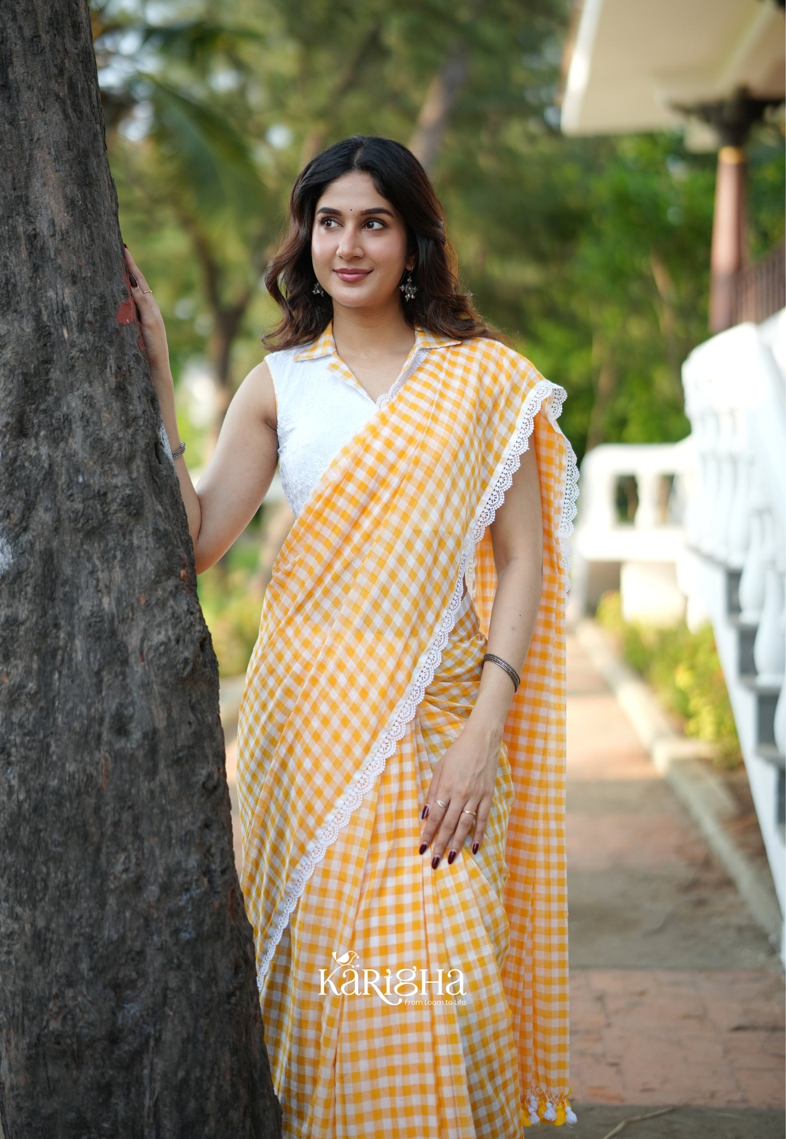 Sunny Picnic Check Mul Cotton Saree