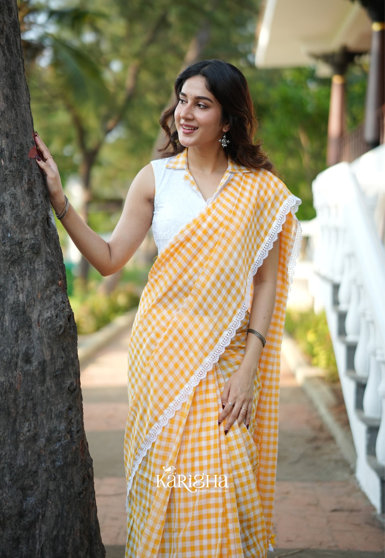 Sunny Picnic Check Mul Cotton Saree
