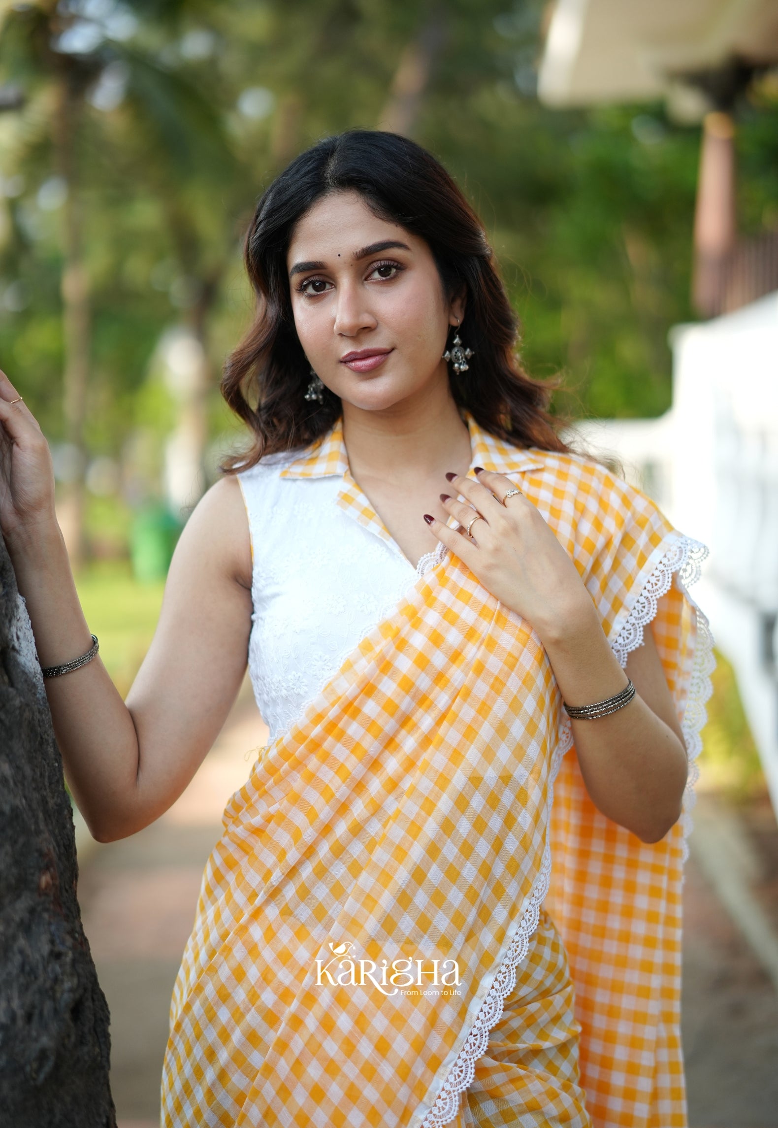 Sunny Picnic Check Mul Cotton Saree