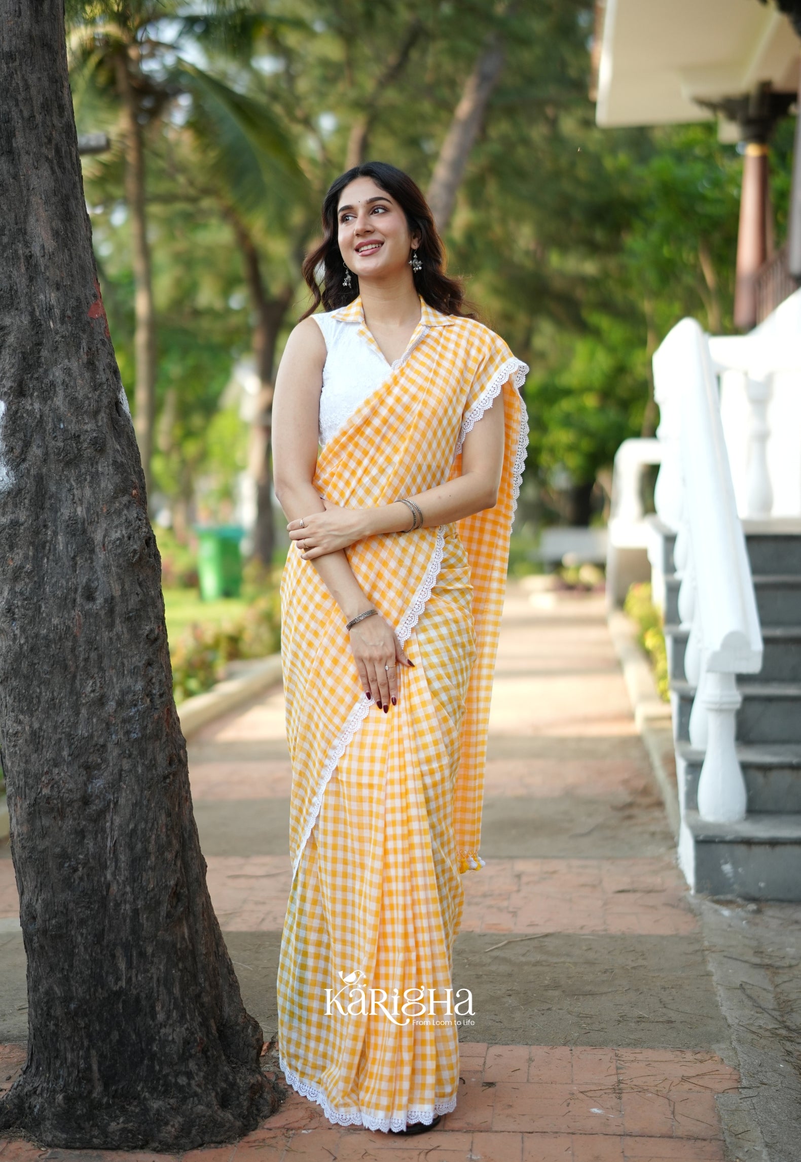 Sunny Picnic Check Mul Cotton Saree
