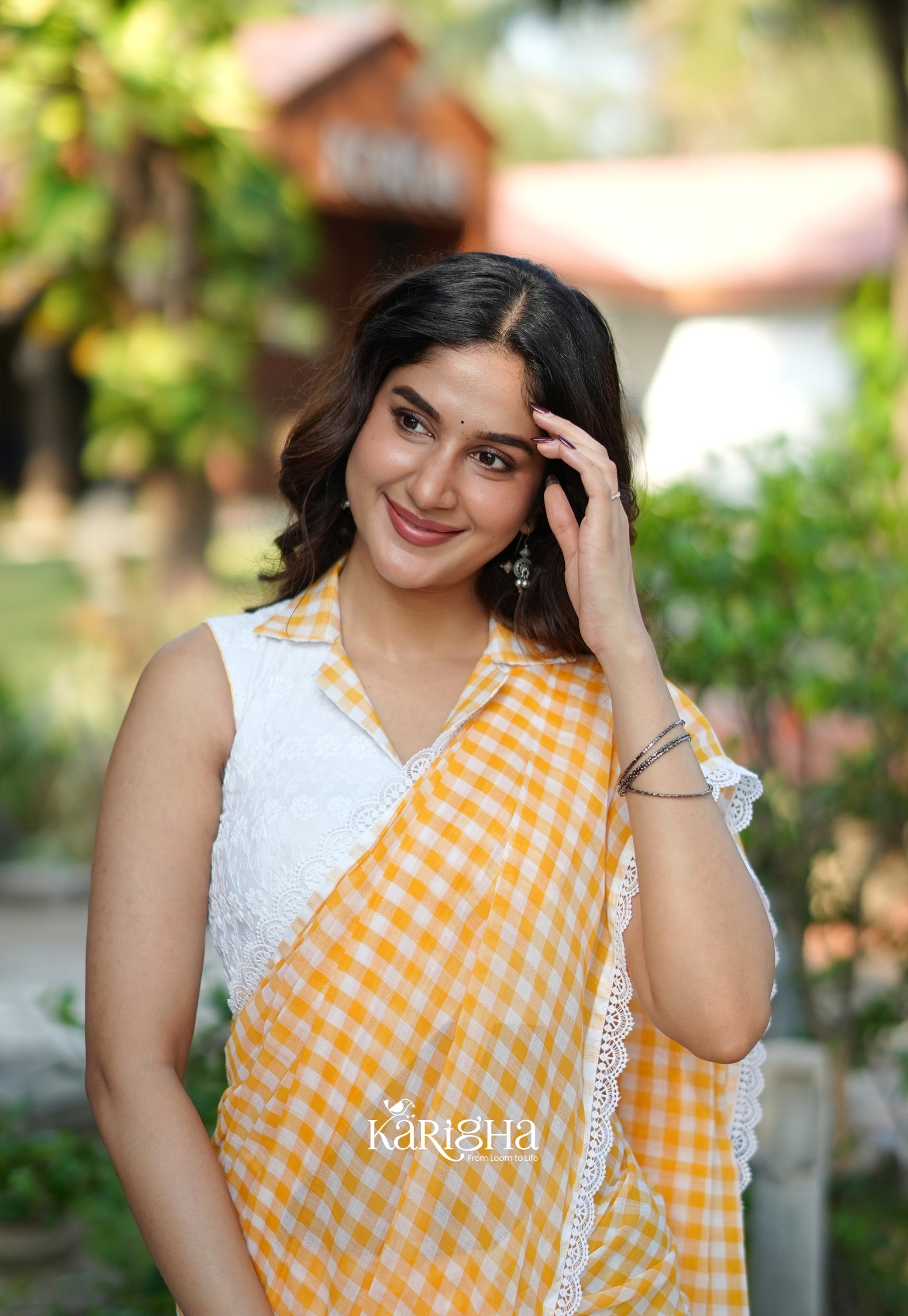 Sunny Picnic Check Mul Cotton Saree