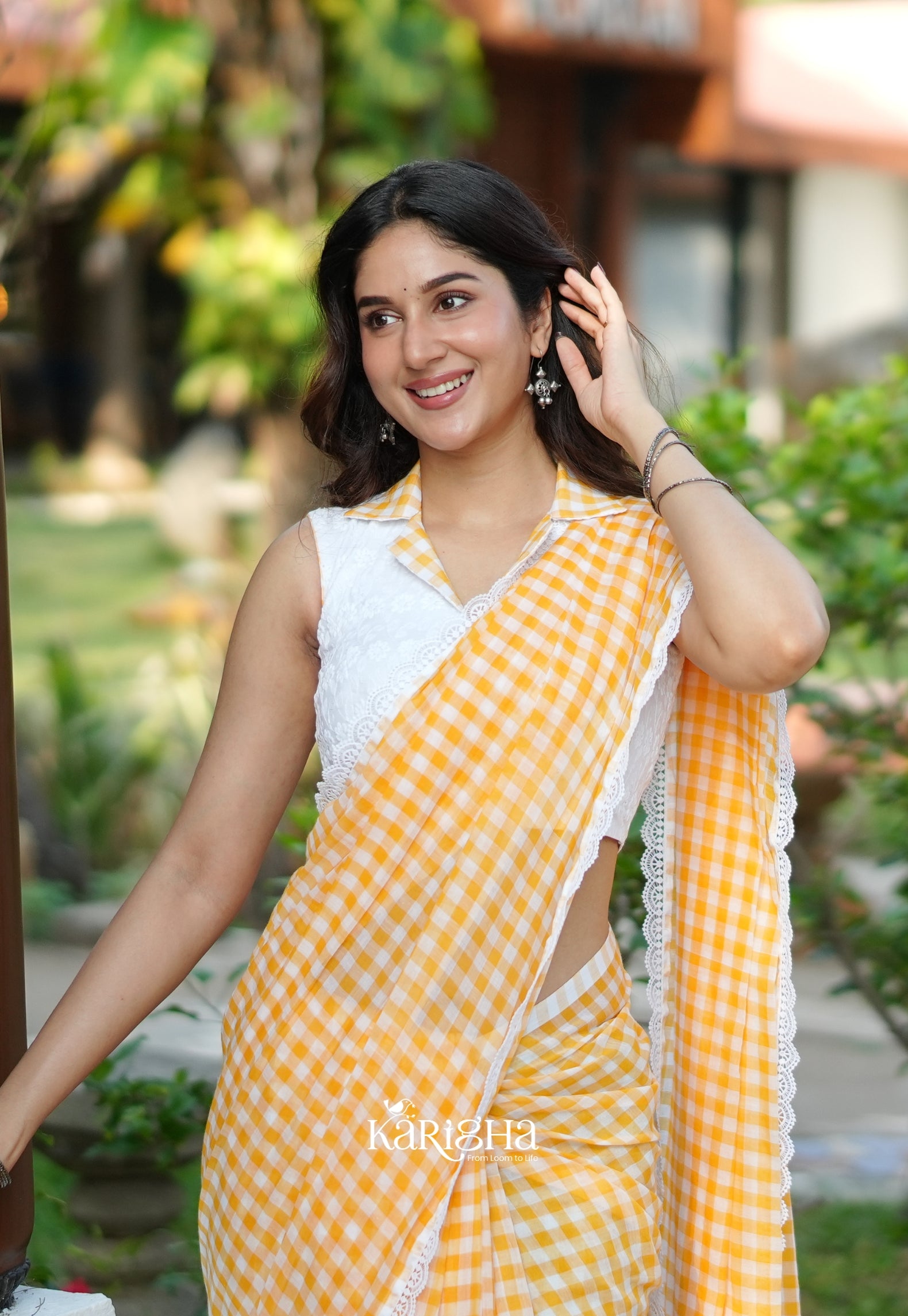 Sunny Picnic Check Mul Cotton Saree