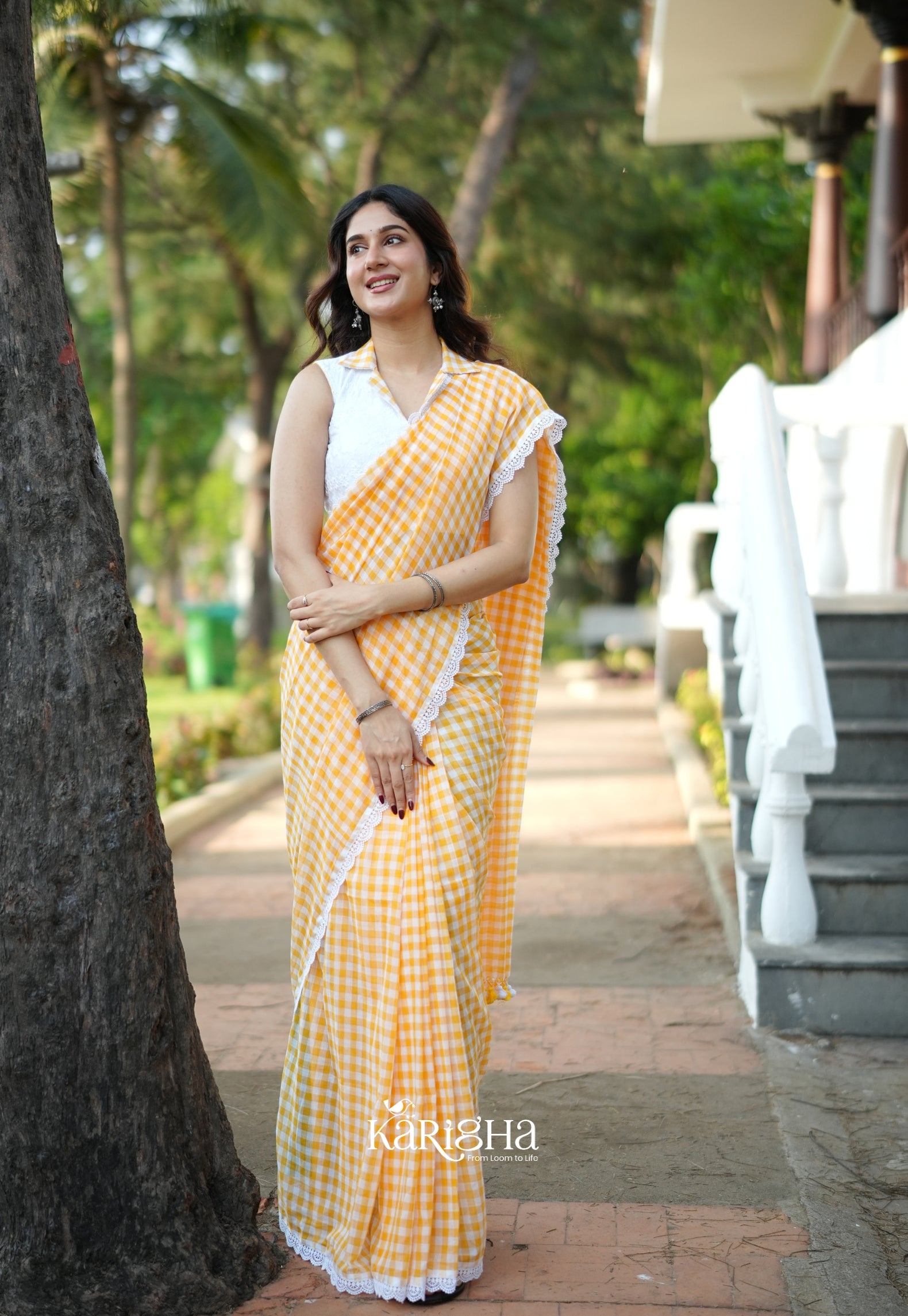 Sunny Picnic Check Mul Cotton Saree