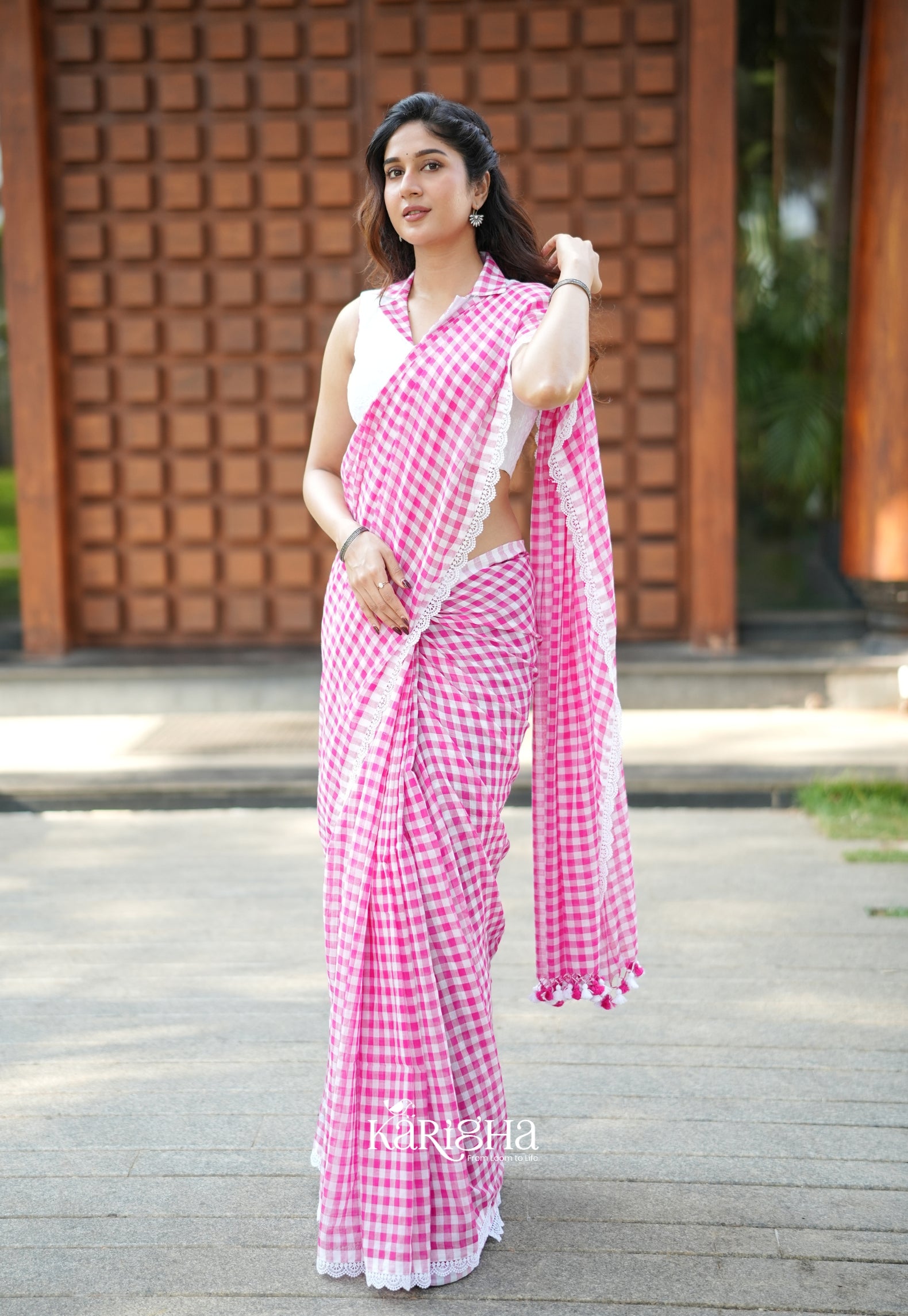 Sunny Picnic Check Mul Cotton Saree